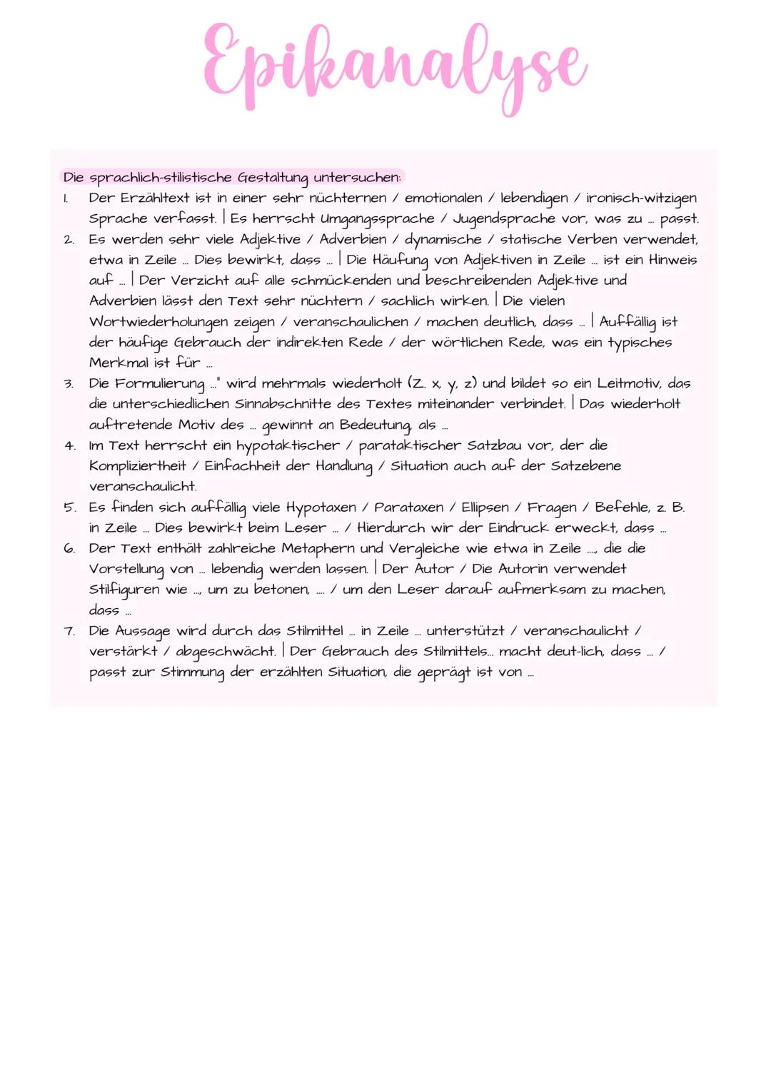 --- OCR Start ---
Epikanalyse
Einleitung: Autor, Titel, Textsorte, Entstehungszeit/ Epoche, Thema des gesamten Romans
dann Thema des vorlieg