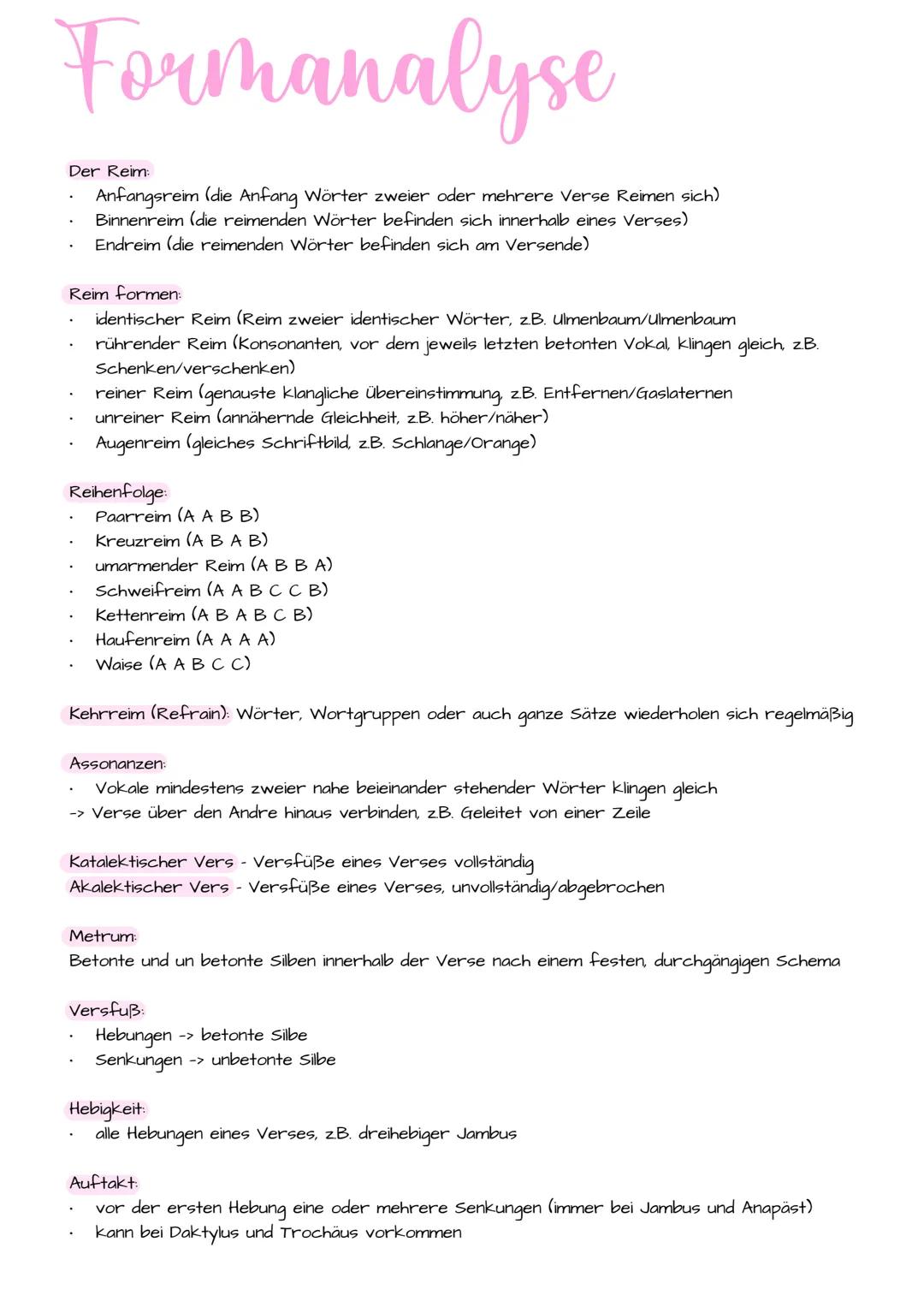 Lyrikanalyse
Einleitung: Titel, Autor/-in, Erscheinungsjahr, Gedichtart, Thema, literarische Epoche
+Deutungshypothese in der Einleitung als