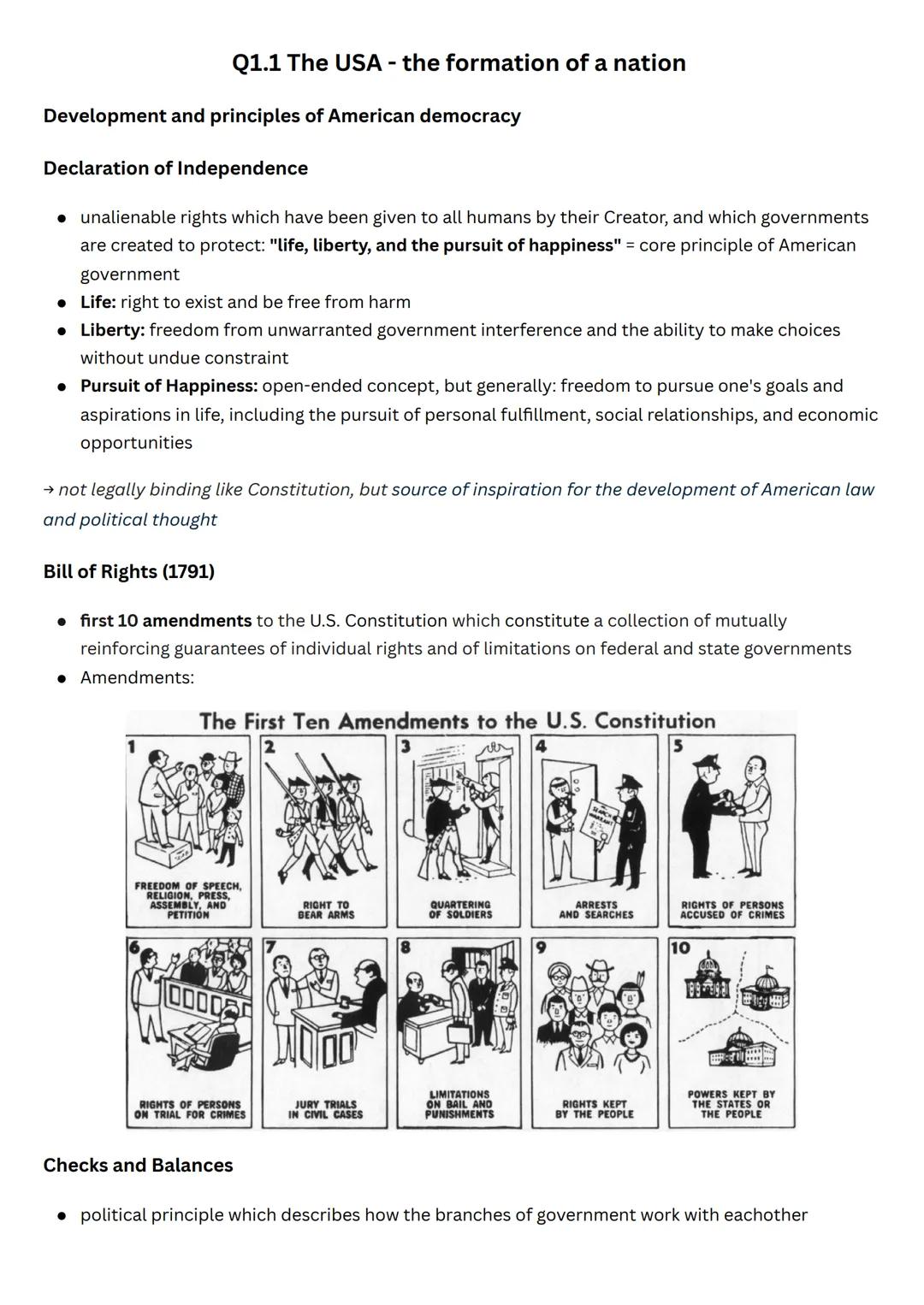 Q1.1 The USA - the formation of a nation
Development and principles of American democracy
Declaration of Independence
• unalienable rights w