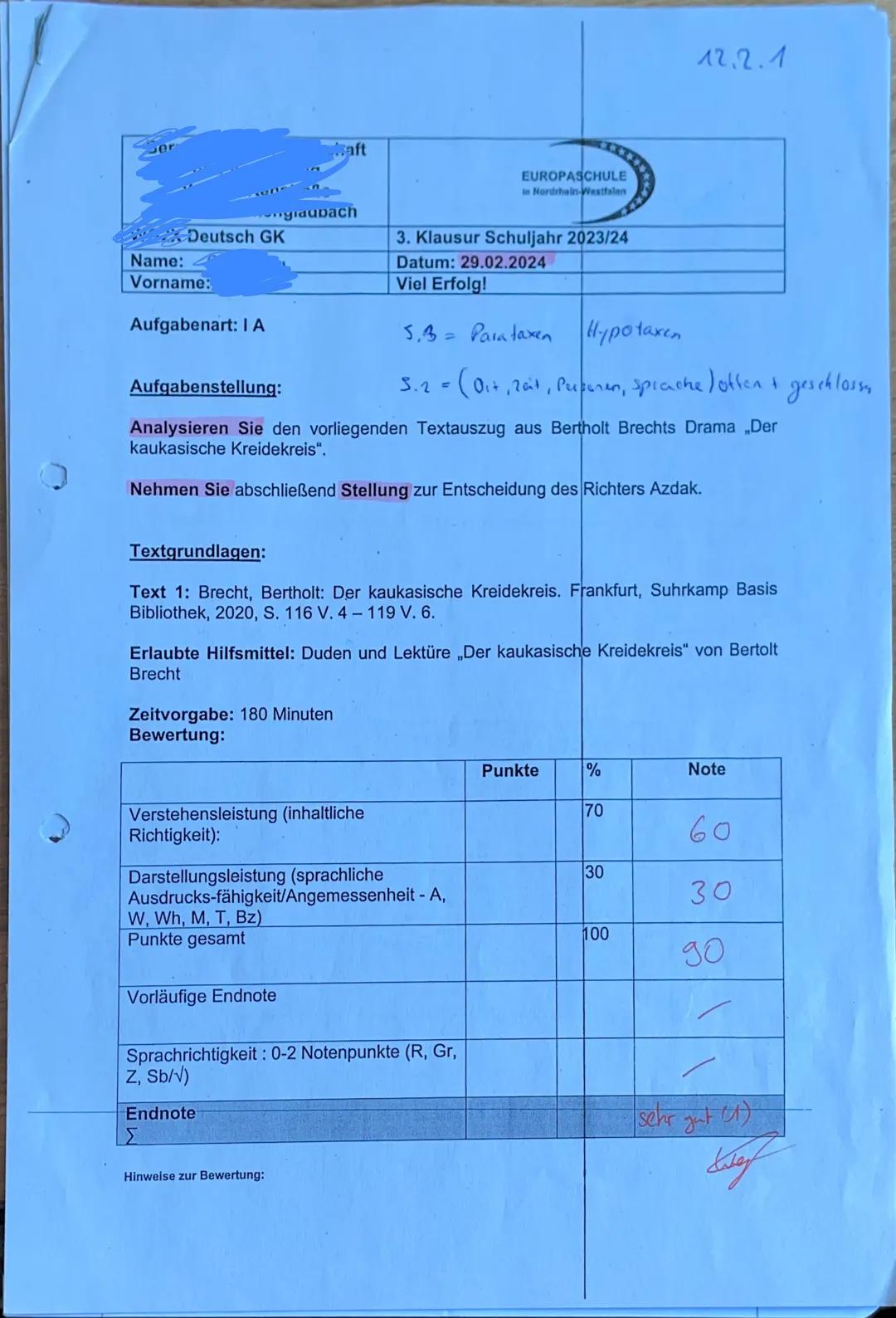 --- OCR Start ---
aft
yidupach
Deutsch GK
EUROPASCHULE
Nordrhein-Westfalen
3. Klausur Schuljahr 2023/24
Name:
Datum: 29.02.2024
Vorname:
Vie