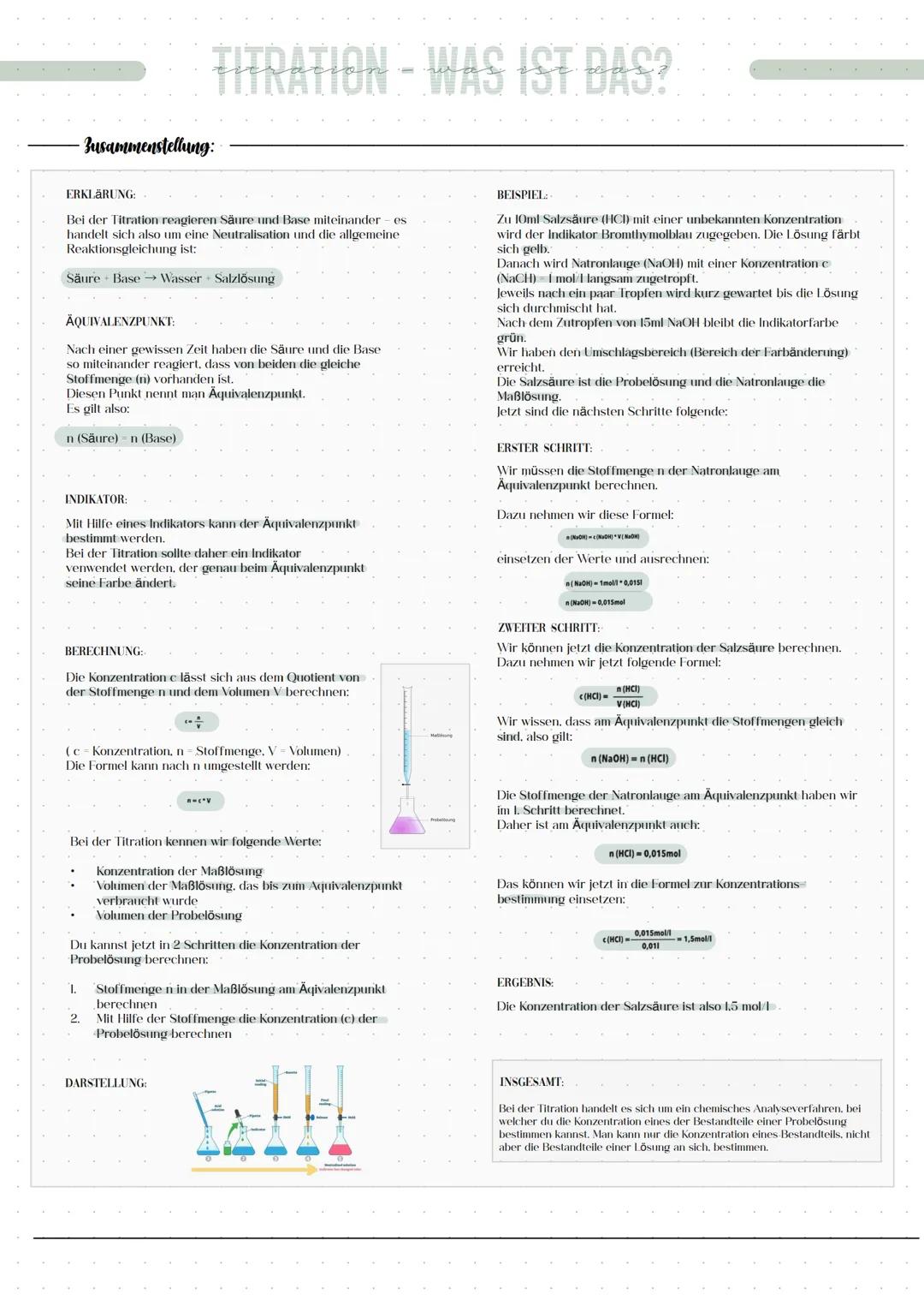 TITRATION - WAS IST DAS?
Zusammenstellung:
ERKLÄRUNG:
Bei der Titration reagieren Säure und Base miteinander-es
handlt sich also um eine Neu