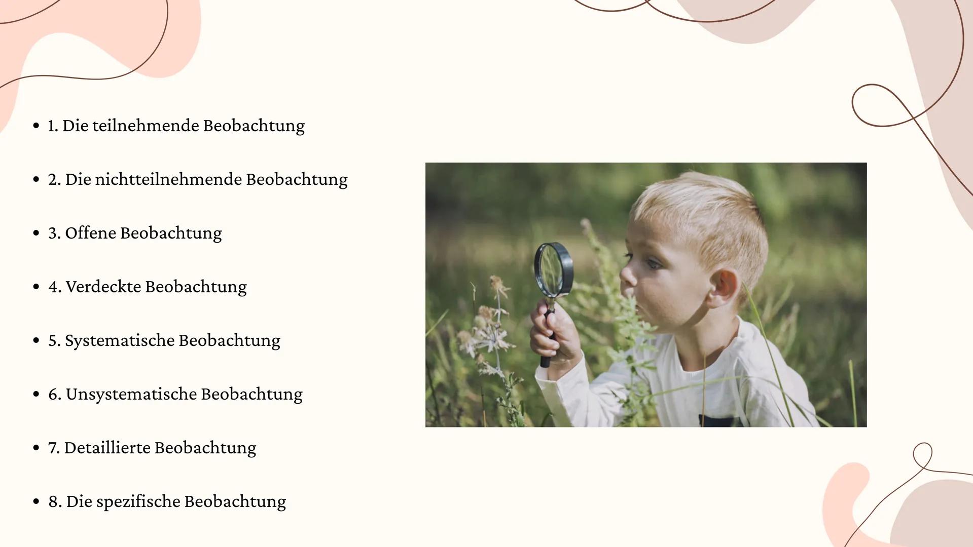 # Wahrnehmung
und
# Beobachtung
Isabelle,Romina,Lucy I Einleitung;
Gliederung
• Was ist Wahrnehmung?
• Was ist Beobachtung?
•
Unterschied