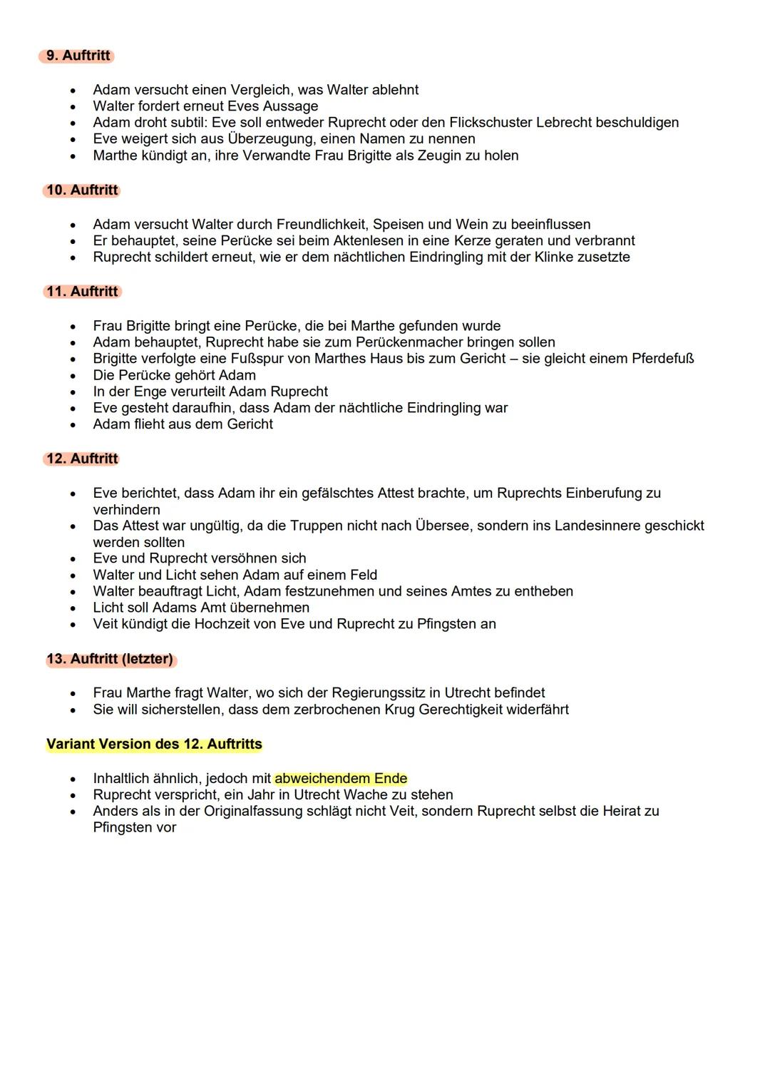 Der zerbrochene Krug - Heinrich von Kleist - Zusammenfassung
1. Auftritt
* Dorfrichter Adam wird von seinem Schreiber Licht in der Gerichtss