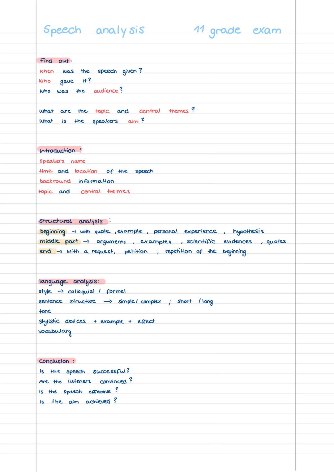 Speech analysis
11 grade exam
Find out:
when was the speech given?
who gave it?
who was the audience?
what are the topic and central themes?