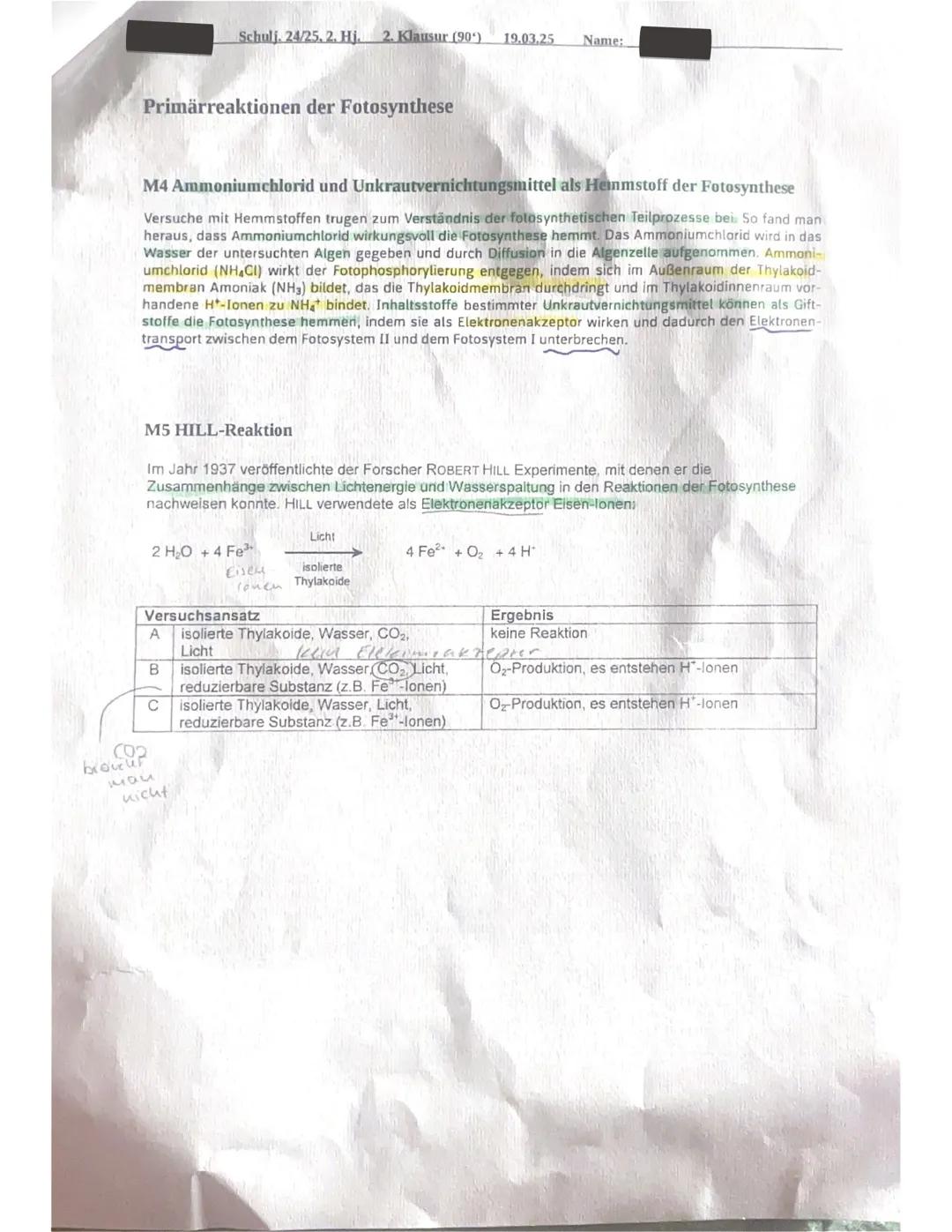 --- OCR Start ---
Schulj. 24/25, 2. Hj. 2. Klausur (90') 19.03.25 Name:
Fotosynthese
Aufgabe 1: Fotosyntheseleistung bei Cyanobakterien
1/1