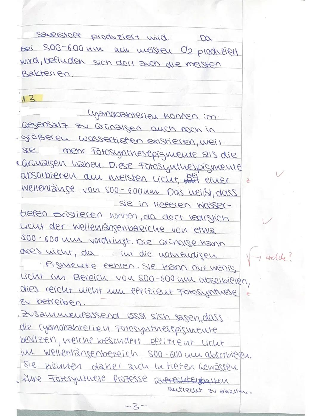 --- OCR Start ---
Schulj. 24/25, 2. Hj. 2. Klausur (90') 19.03.25 Name:
Fotosynthese
Aufgabe 1: Fotosyntheseleistung bei Cyanobakterien
1/1