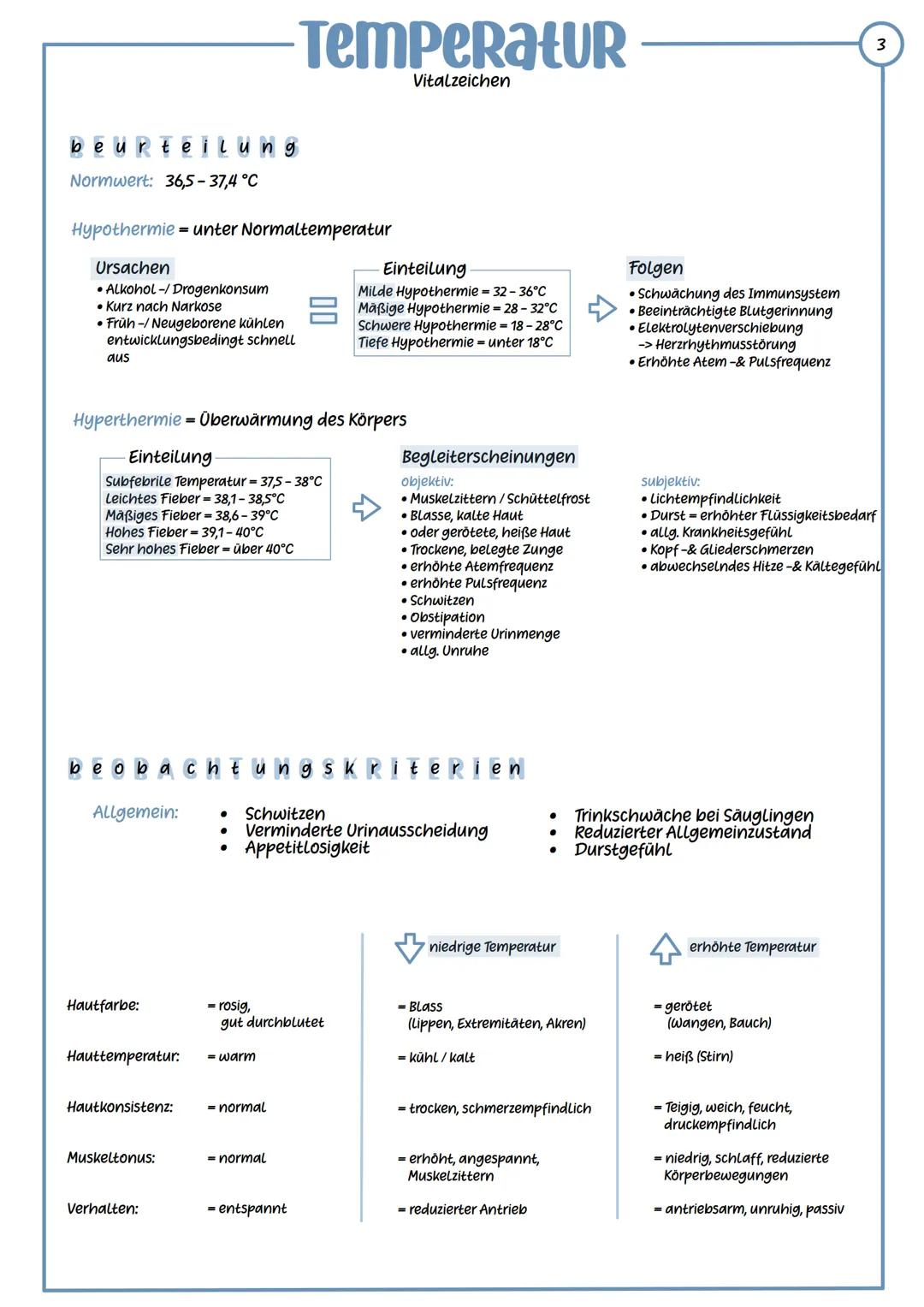 --- OCR Start ---
TemperaturR
Vitalzeichen
Definition Körperkerntemperatur: Temperatur im inneren Rumpf und des Kopfes.
Wird durch Regulatio