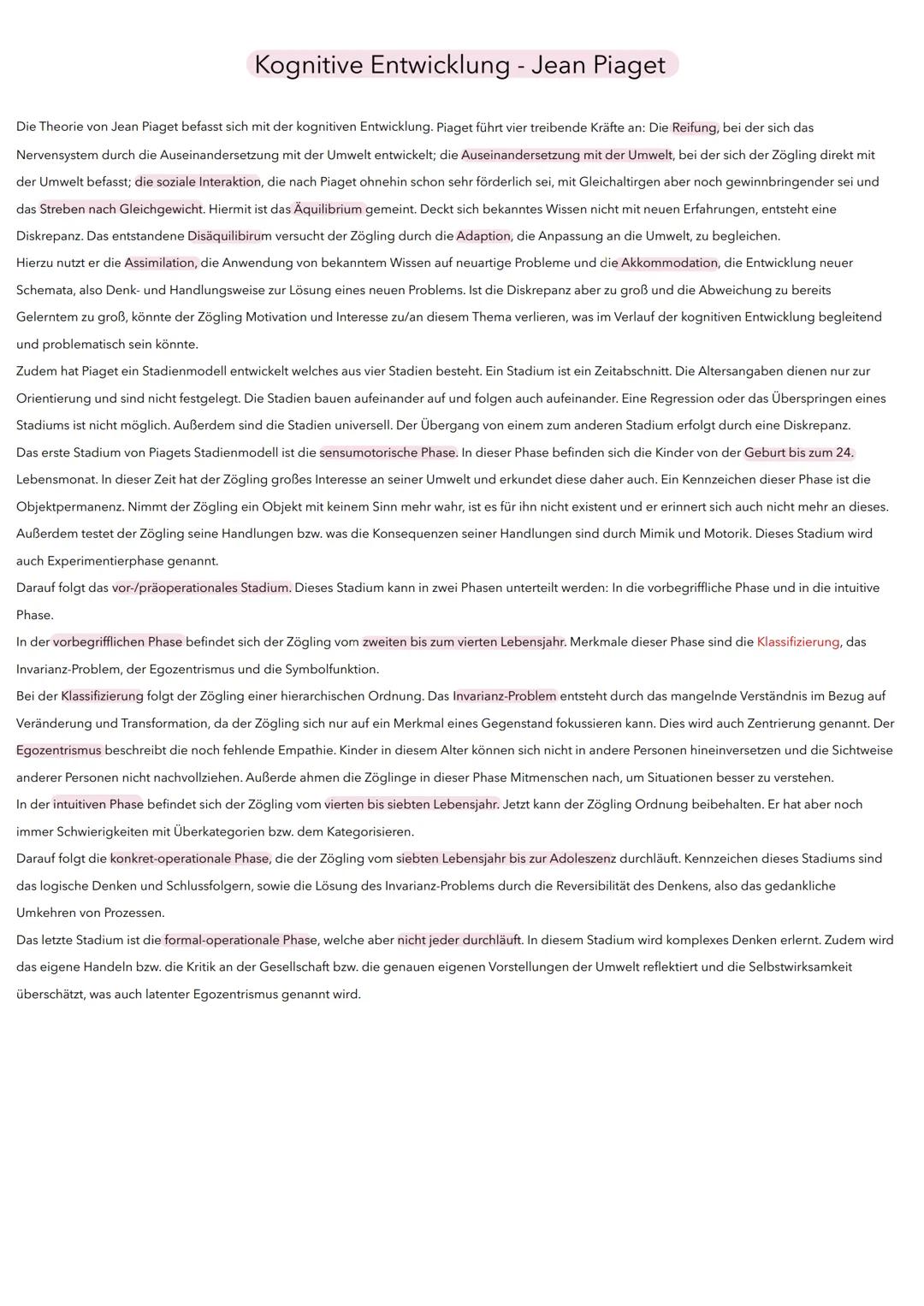 ## Kognitive Entwicklung - Jean Piaget
Die Theorie von Jean Piaget befasst sich mit der kognitiven Entwicklung. Piaget führt vier treibende