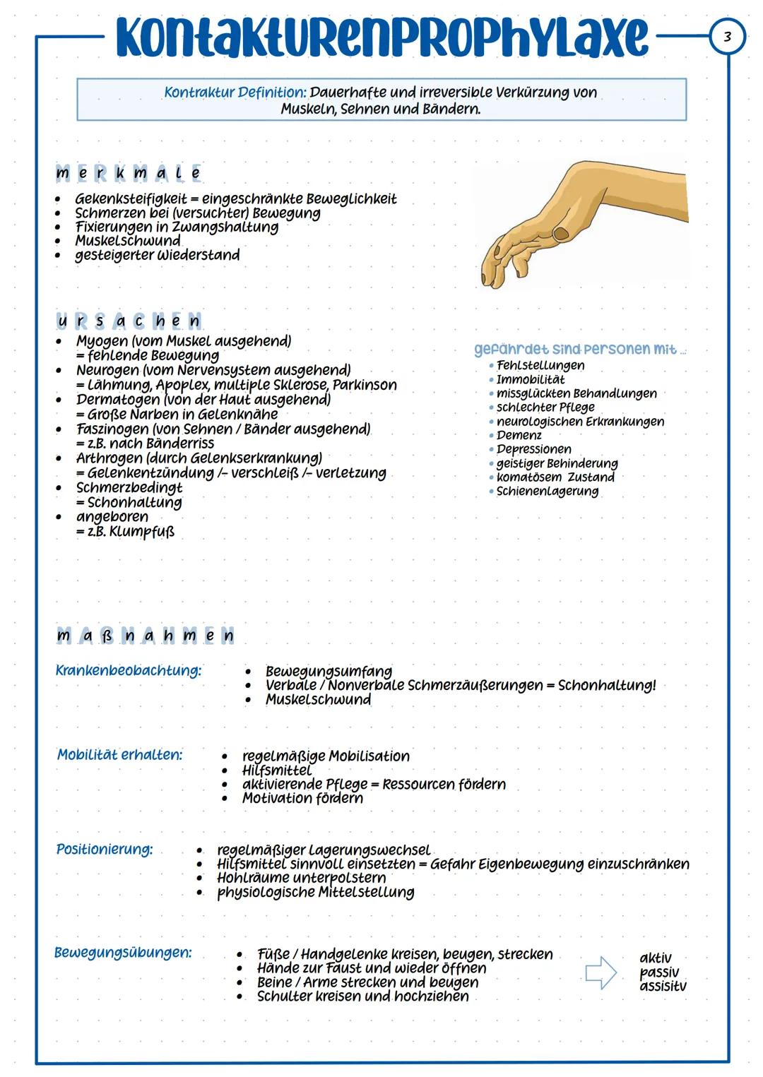 # KontakturenProphylaxe
3
Kontraktur Definition: Dauerhafte und irreversible Verkürzung von
Muskeln, Sehnen und Bändern.
## Merkmale
*