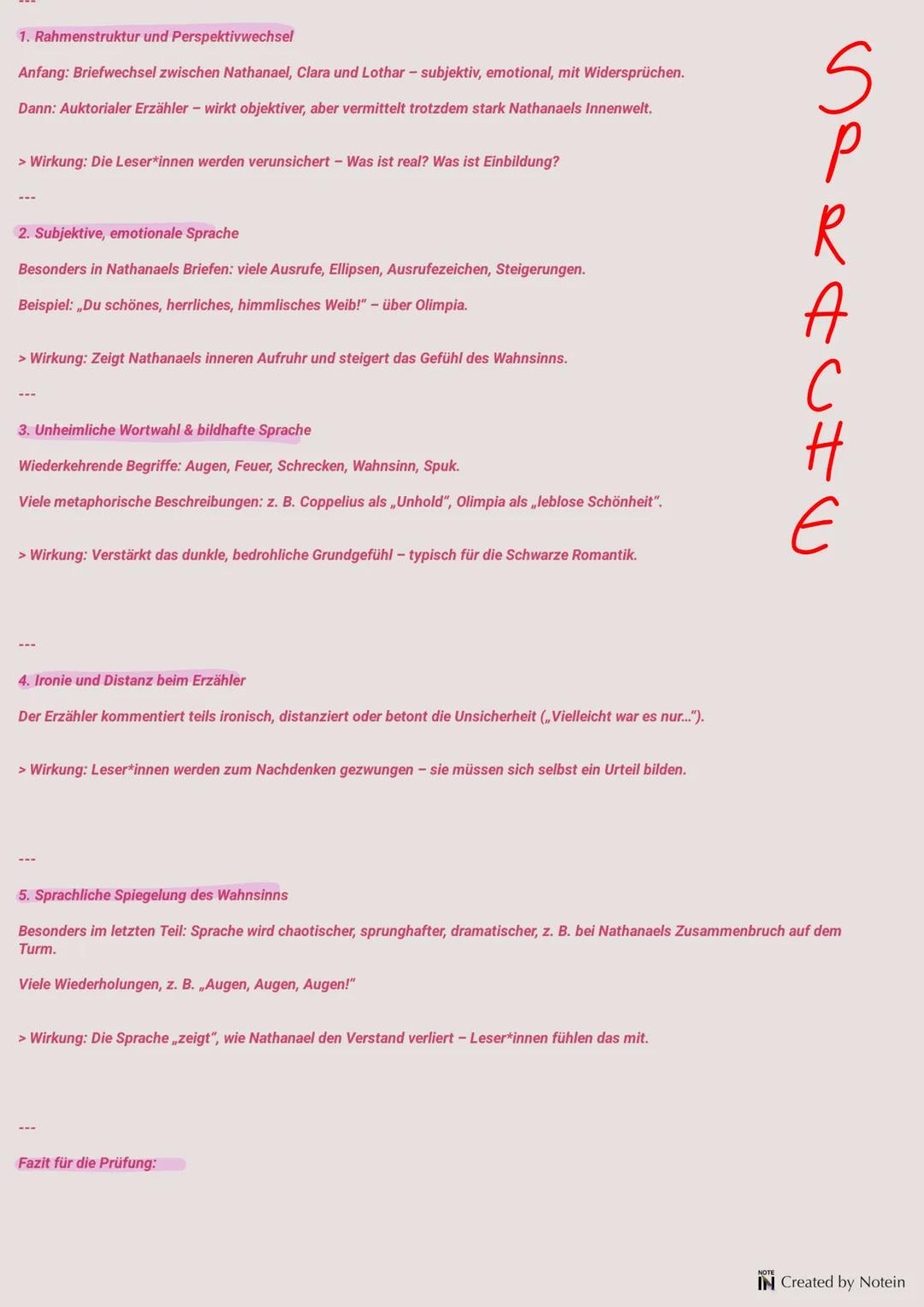 1. Rahmenstruktur und Perspektivwechsel
Anfang: Briefwechsel zwischen Nathanael, Clara und Lothar - subjektiv, emotional, mit Widersprüchen.