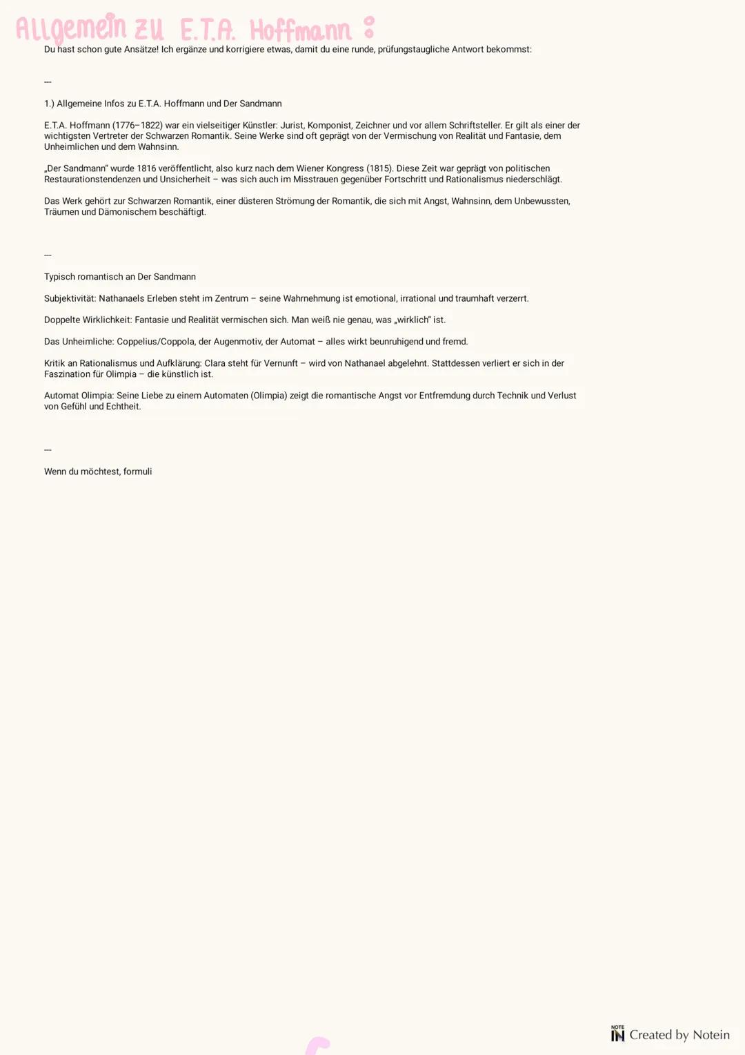 1. Rahmenstruktur und Perspektivwechsel
Anfang: Briefwechsel zwischen Nathanael, Clara und Lothar - subjektiv, emotional, mit Widersprüchen.