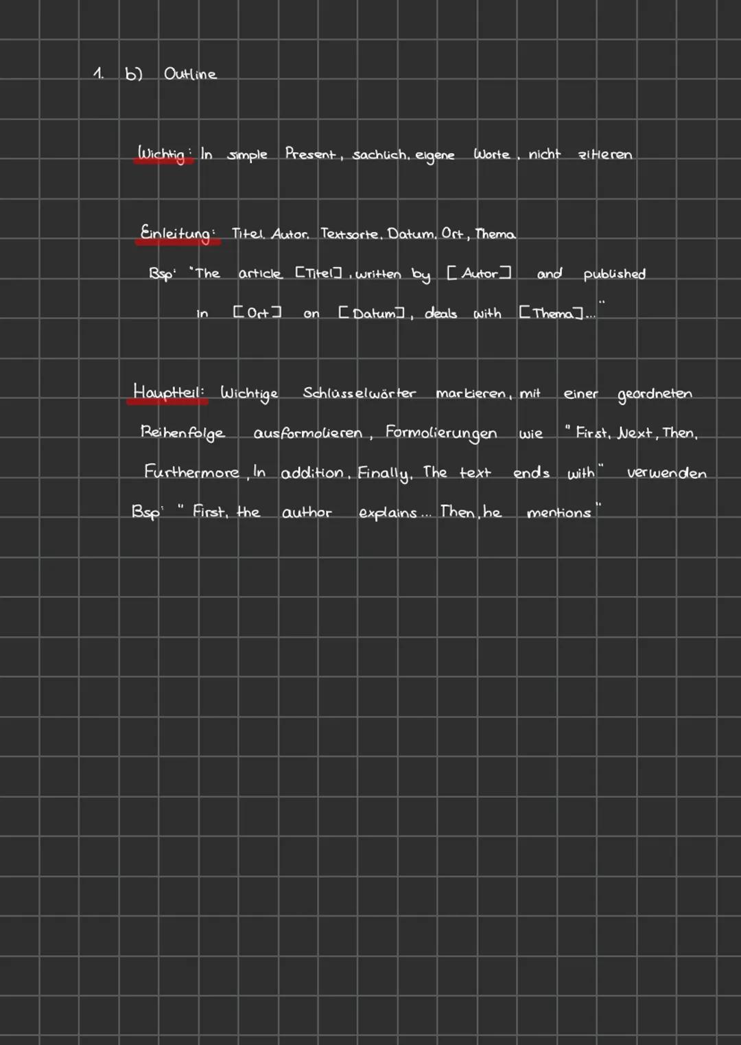 Outline schreiben Englisch