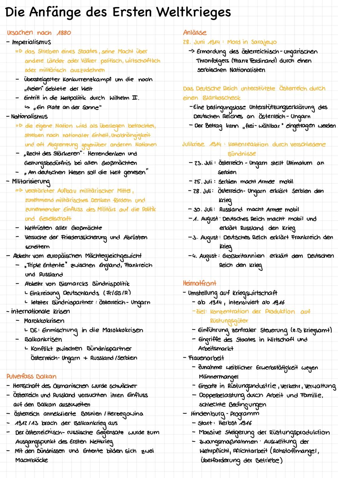 Die Umstände des ersten Weltkrieges