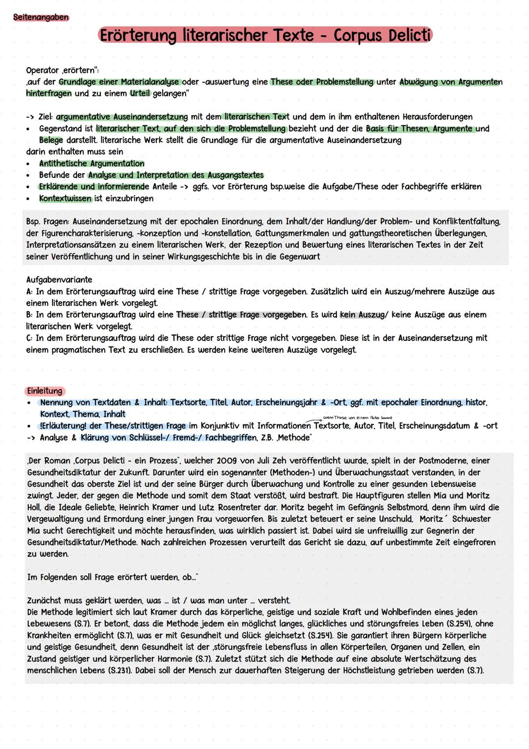 # Erörterung literarischer Texte - Corpus Delicti
Deutsch Leistungskurs Abitur 2025 --- OCR Start ---
Seitenangaben
Operator erörtern":
Erö