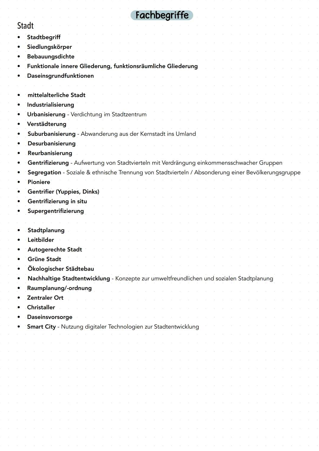 # Städte
Erdkunde Leistungskurs Abitur 2025 Stadtbegriff
Städte
Eine Stadt ist eine größere, zentralisierte und geschlossene (abgegrenzte)