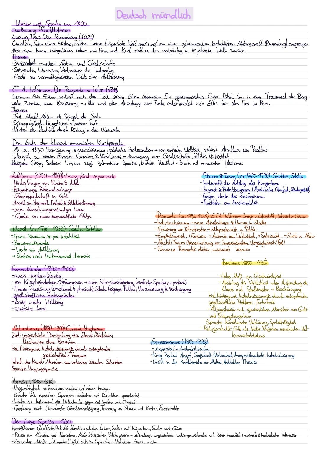 Literatur und Sprache um 1800
Zsmfassung Pflichtlektüre
Ludwig Tieck: Der Runenberg (1804)
Deutsch mündlich
Christian, Sohn eines Försters,