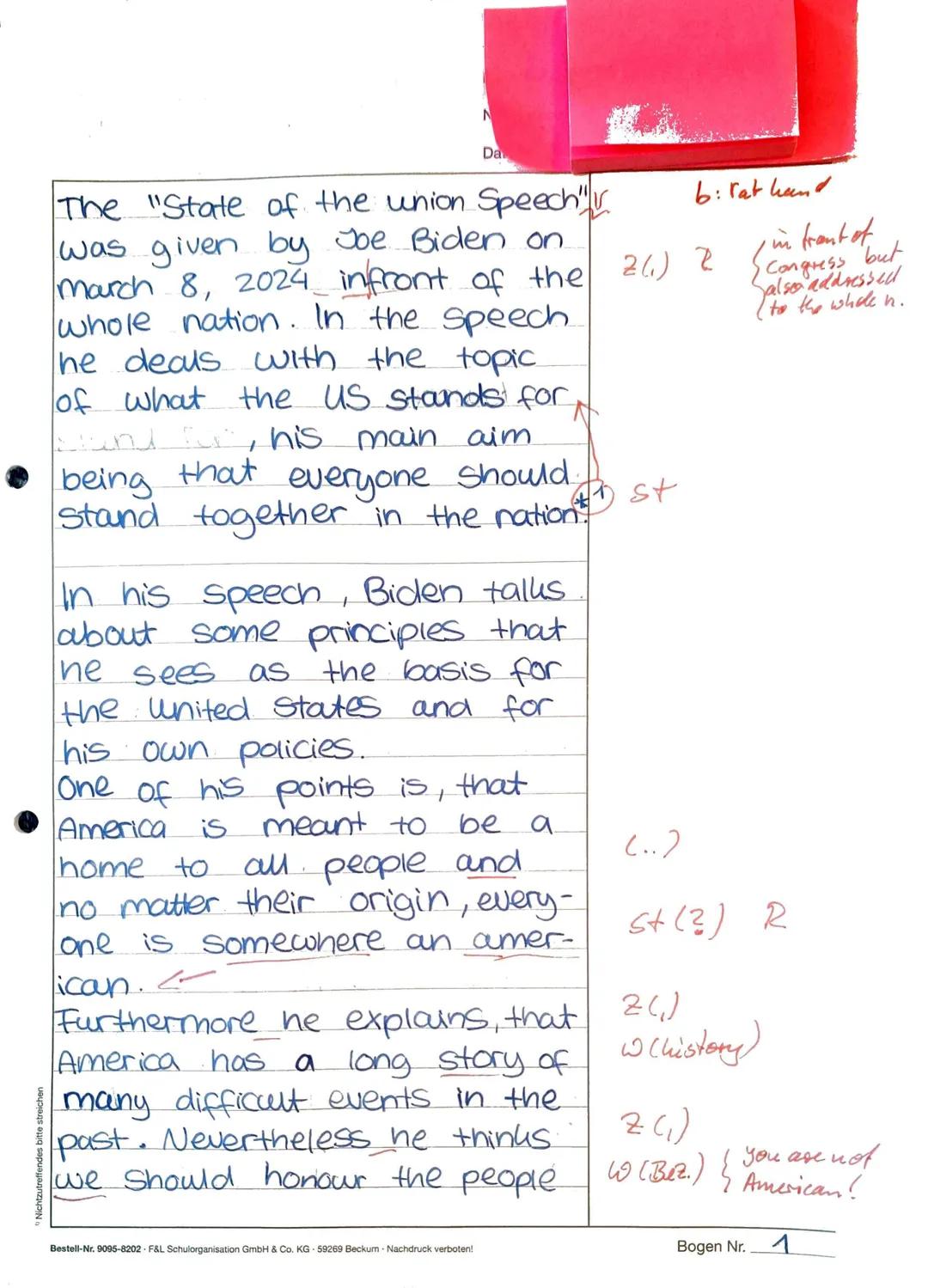 10 Punkte Englisch LK Klausur Speech Analysis American Dream