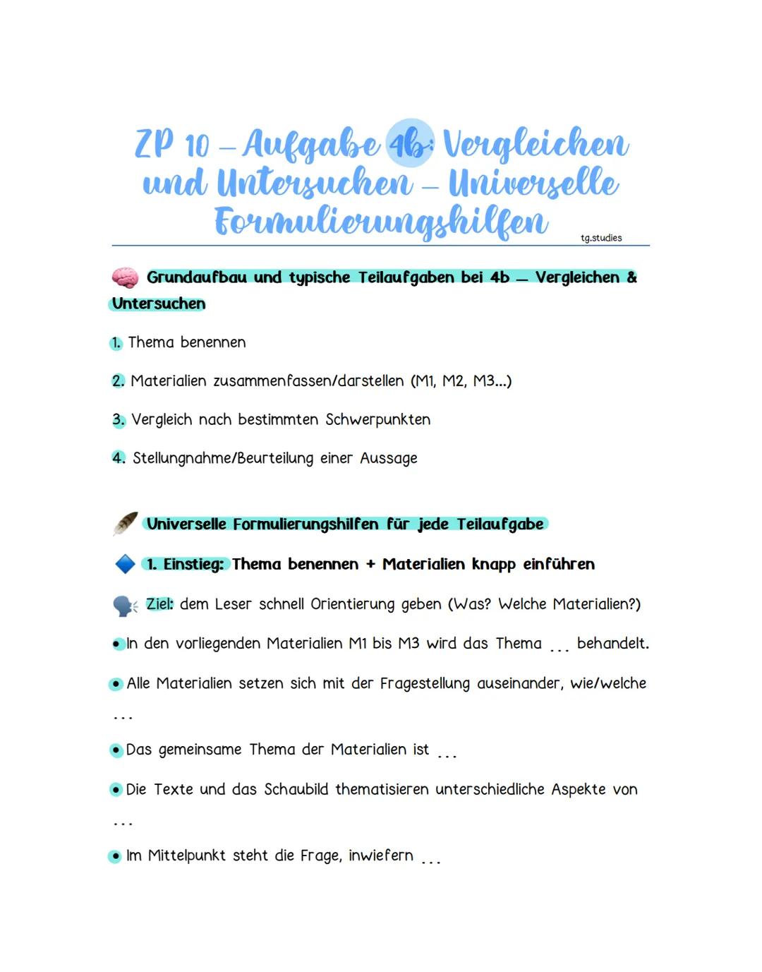 ZP10 Vergleich & Untersuchung – Universelle Formulierungshilfen für Aufgabe 4b