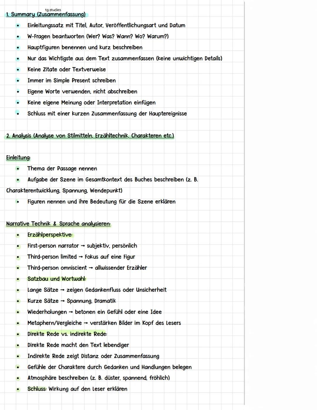 ZP Englisch – Writing Skills Übersicht: Summary, Analysis, Comment & Creative Writing