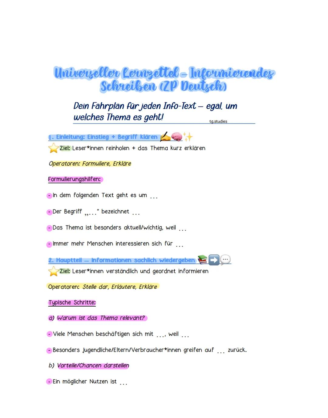 # Universeller Lernzettel – Informierendes Schreiben (ZP Deutsch)
Dein Fahrplan für jeden Info-Text – egal, um welches Thema es geht!
tg.st
