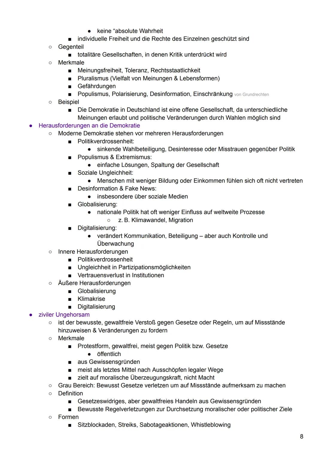 Politische Systeme
Partizipation & zivilgesellschaftliches Engagement ✔
offene Gesellschaft ✔
Herausforderungen an die Demokratie ✔
ziviler