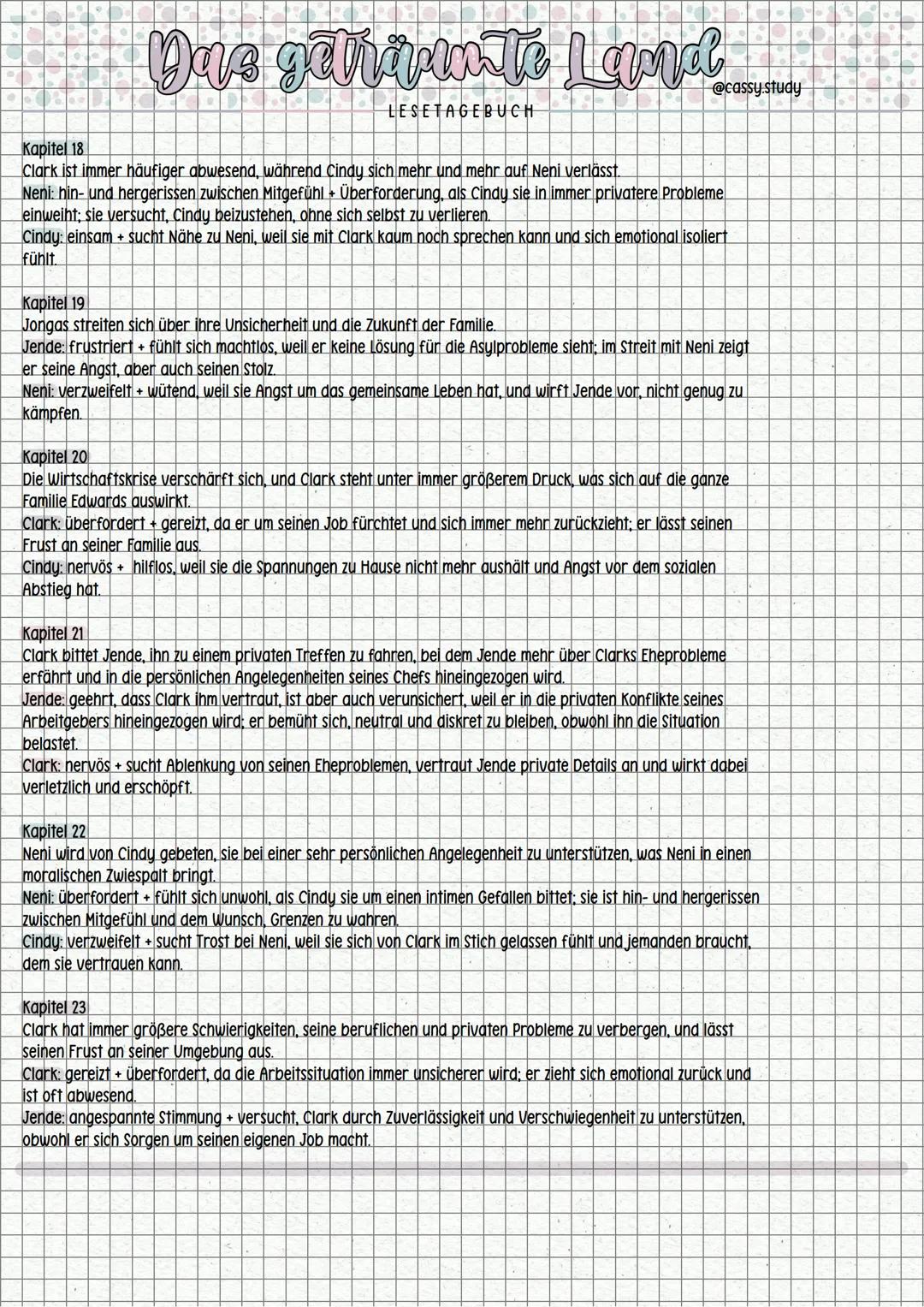 # Das geträumte Land
LESETAGEBUCH
@cassysstudy
**Kapitel 1**
Jende hat ein Vorstellungsgespräch als Chauffeur bei Clark Edwards und ist ne
