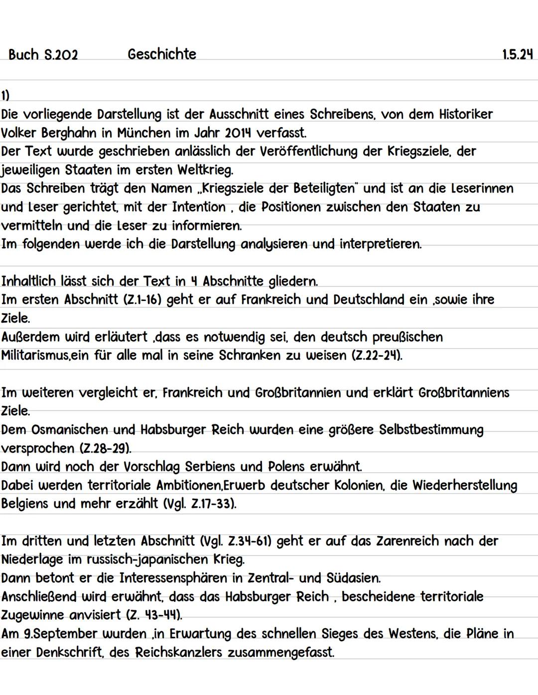 Jana
Geschichte Klausur
Nr.4 Buch S.202
Geschichte
1.5.24
1)
Die vorliegende Darstellung ist der Ausschnitt eines Schreibens, von dem Histor