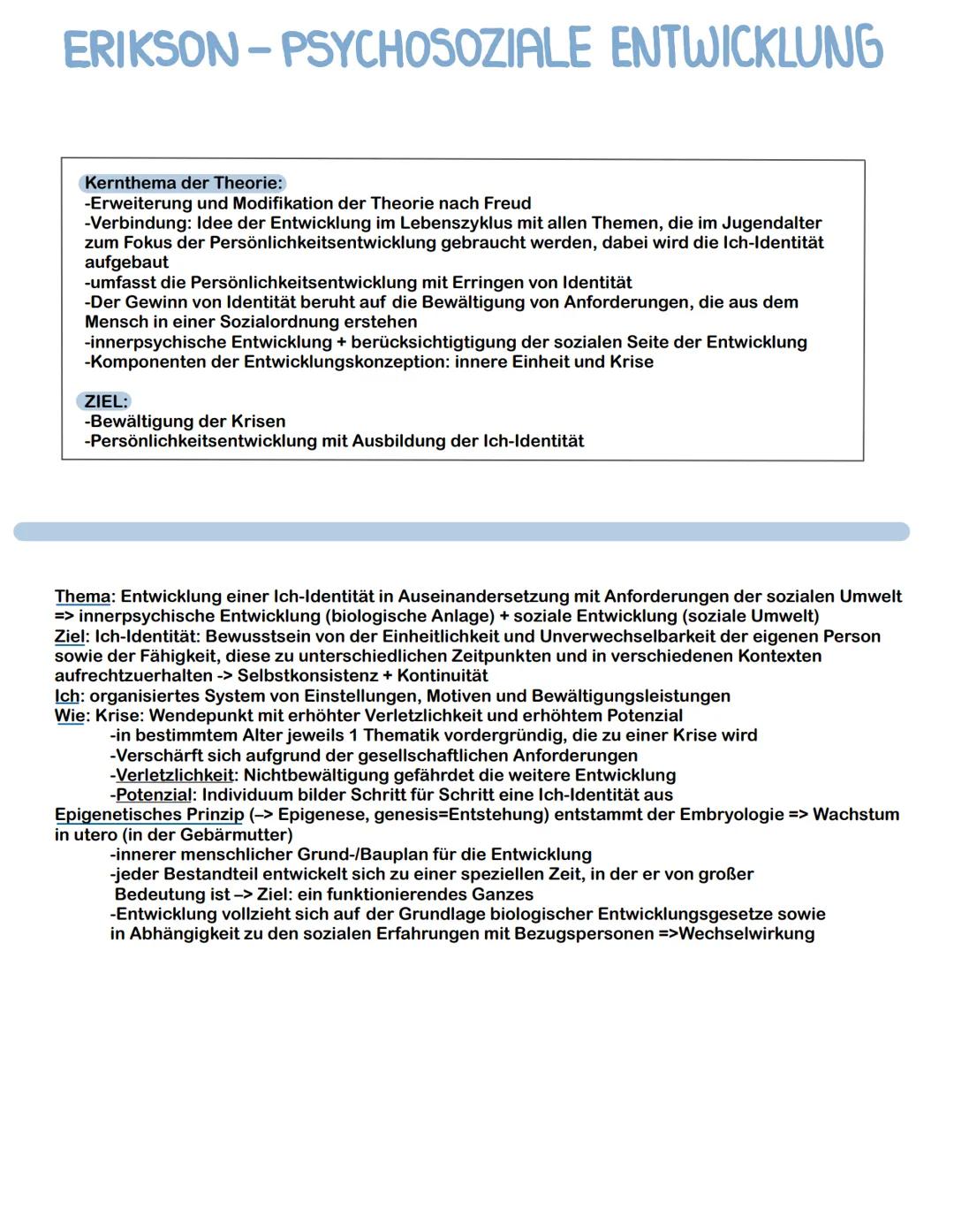 Pädagogik - Abitur
Entwicklung:
-Psychosexuelle Entwicklung - Freud
-Psychosoziale Entwicklung - Erikson
-Kognitive Entwicklung - Piaget
-Mo
