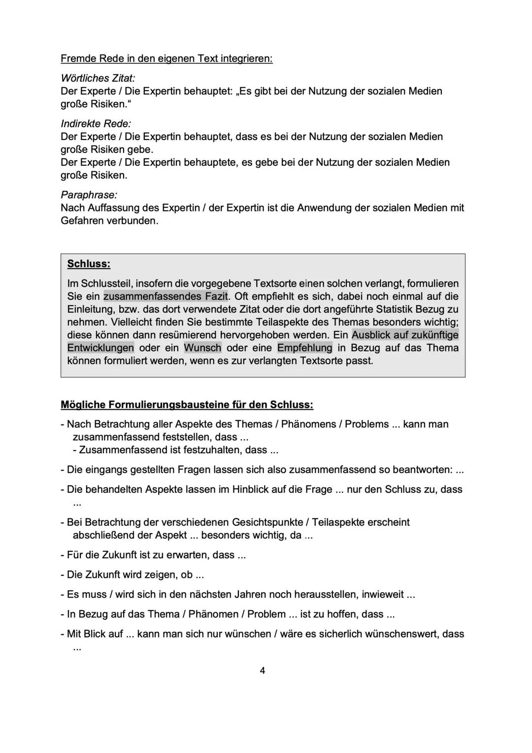Materialgestütztes Schreiben eines informierenden/argumentierenden Textes
- Formulierungshilfen -
Einleitung:
In der Einleitung geht es zunä