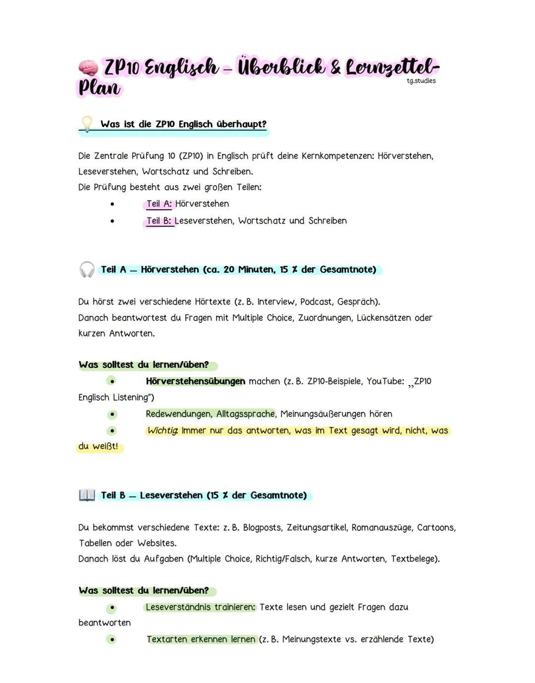 Dein Englisch-ZP10-Guide 📝 Zusammenfassung, Writing-Hilfe & Lernplan