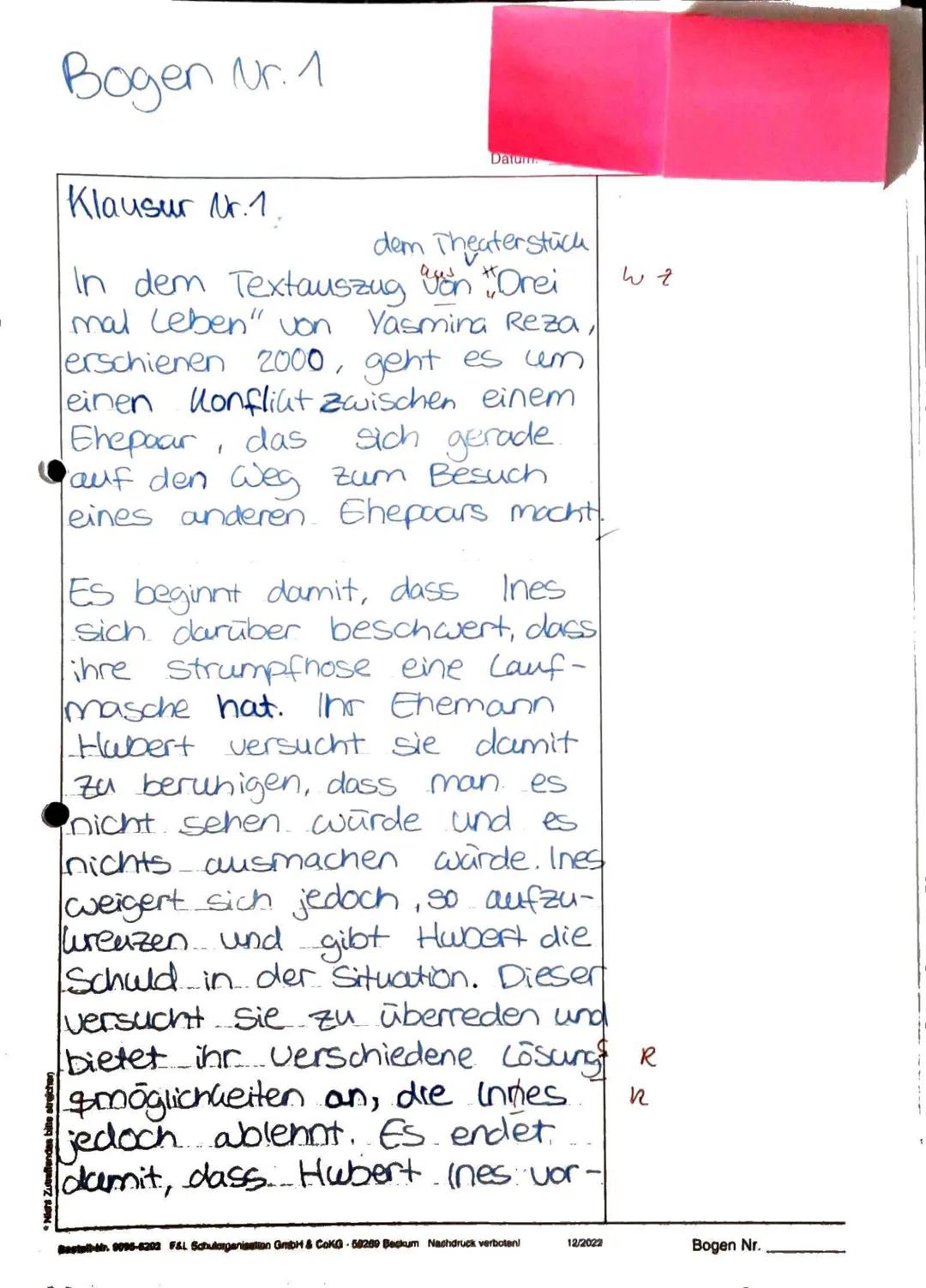 11 Punkte Klausur Deutsch Analyse von Kommunikation Schulz von Thun Modell