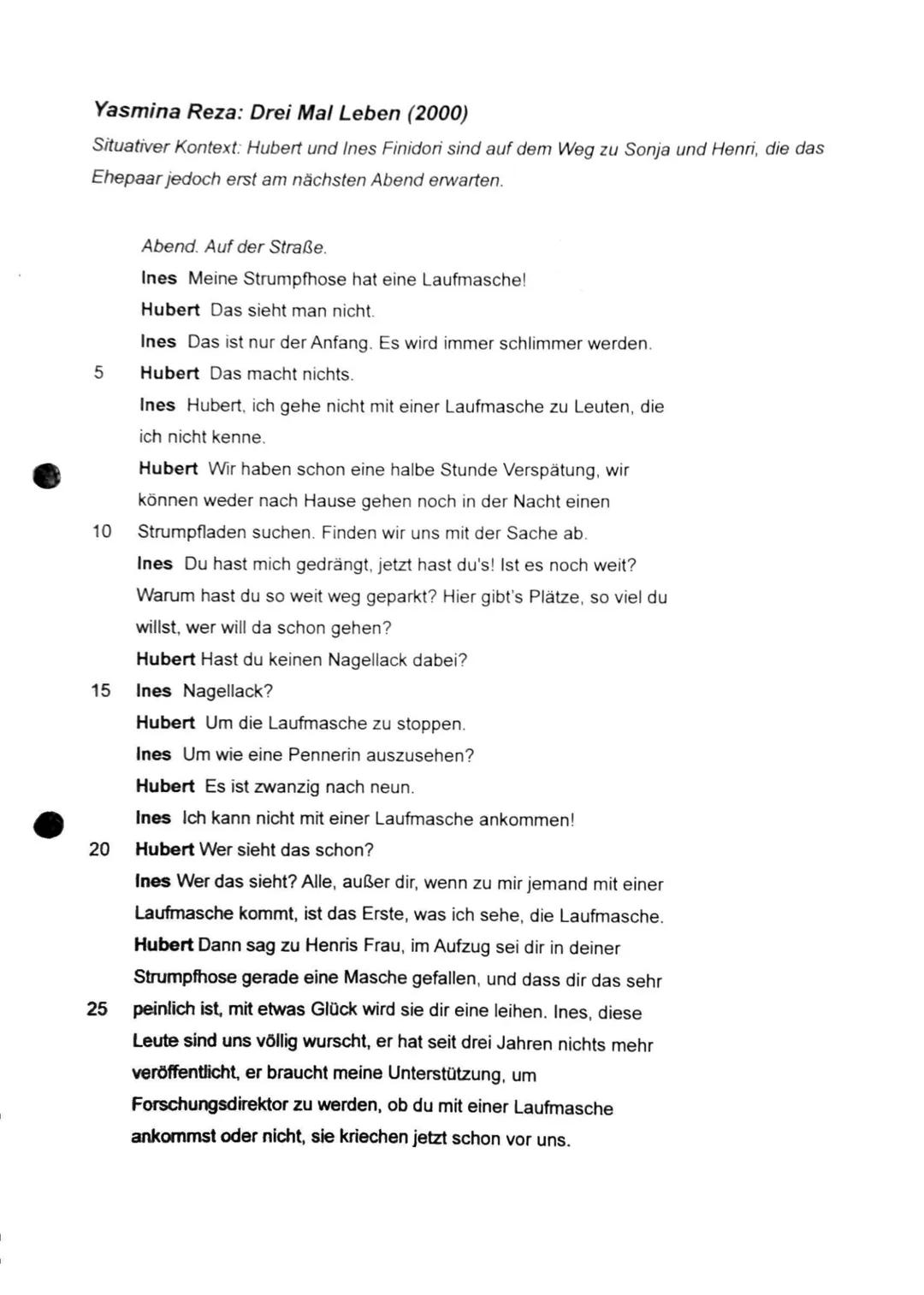 # Bogen Nr. 1
# Klausur Nr. 1
In dem Textauszug von 
*Drei mal Leben* von Yasmina Reza, erschienen 2000, geht es um einen Konflikt zwische