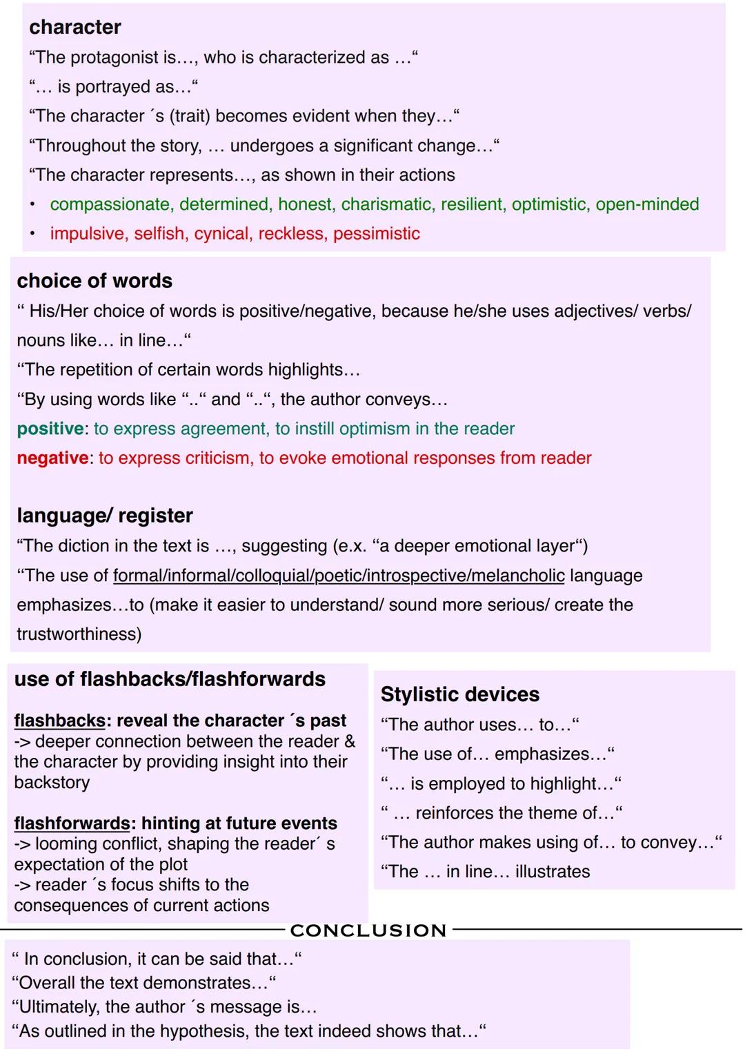 --- OCR Start ---
Analysing a text
fictional
-> narrator!!
Narrative Perspective (narrator, choice of words)
Narrative techniques (alles)
IN