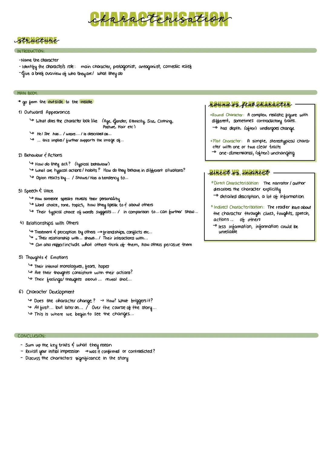 --- OCR Start ---
characterisation
structure
INTRODUCTION:
-Name the character
- Identify the characters role: main character, protagonist,