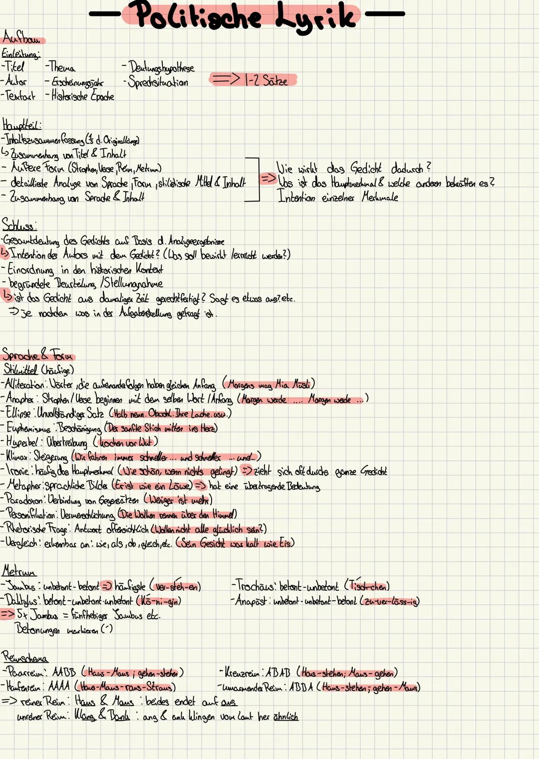 --- Aufbau
Einleitung
-Titel -Thema
-Autor -Erscheinungsjahr
-Textart -Historische Epoche
--- Politische Lyrik ---
-Deutungshypothese
=> 1-2