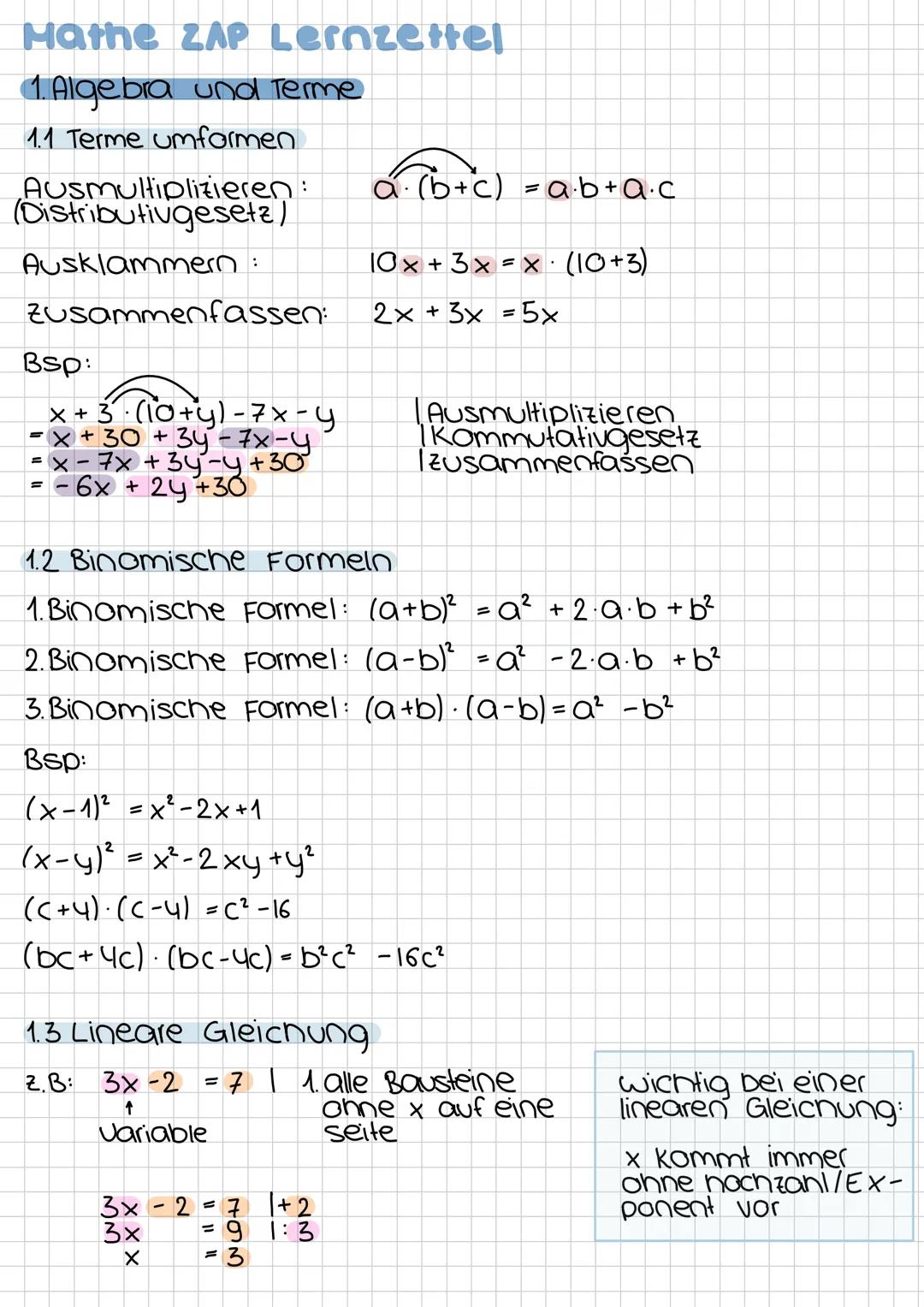 Mathe ZAP Lernzettel