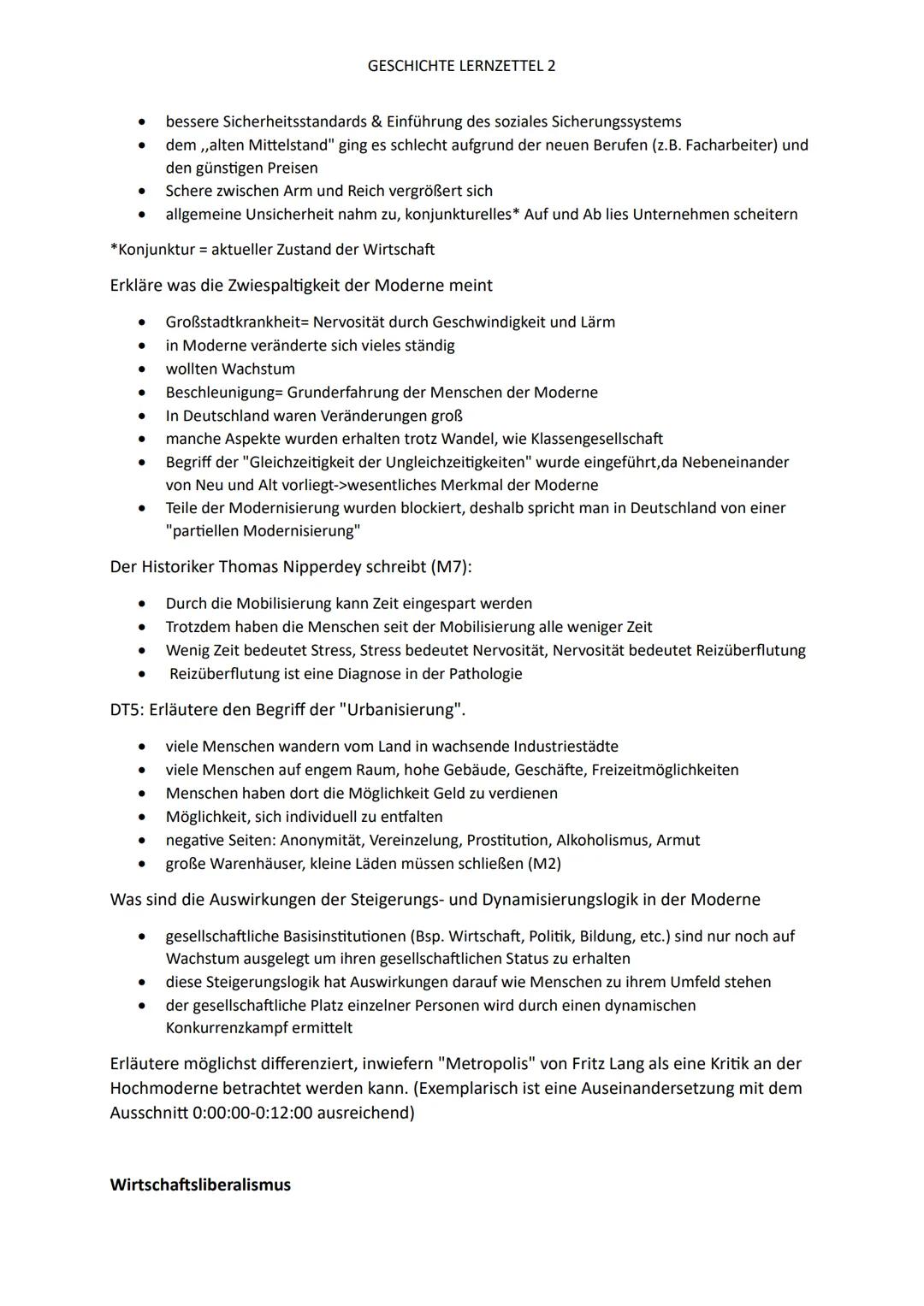 GESCHICHTE LERNZETTEL 2
Modernisierungsprozesse und Industrialisierung
Erläutere den Begriff der Modernisierung
* Positive Veränderungsproze