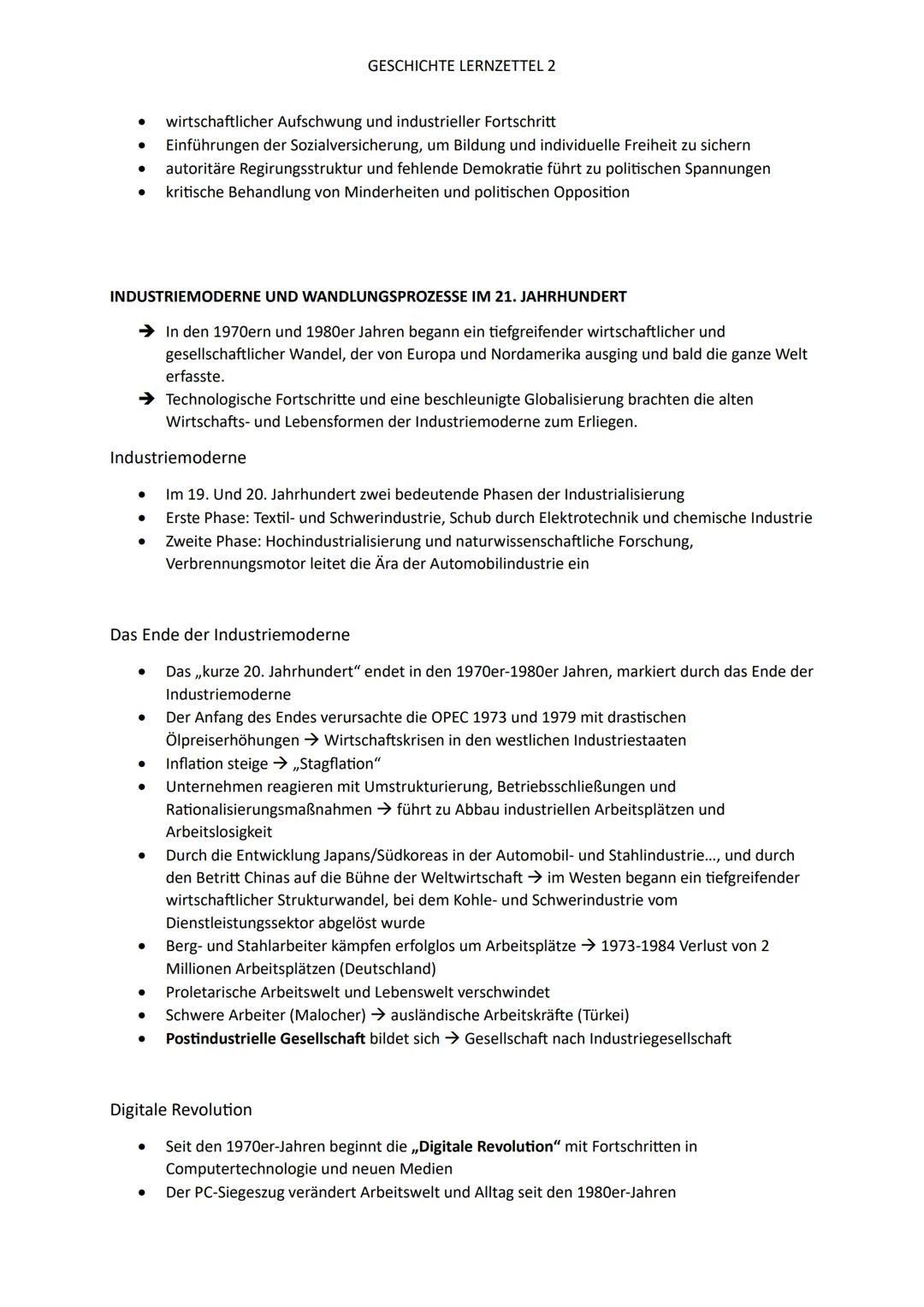 GESCHICHTE LERNZETTEL 2
Modernisierungsprozesse und Industrialisierung
Erläutere den Begriff der Modernisierung
* Positive Veränderungsproze