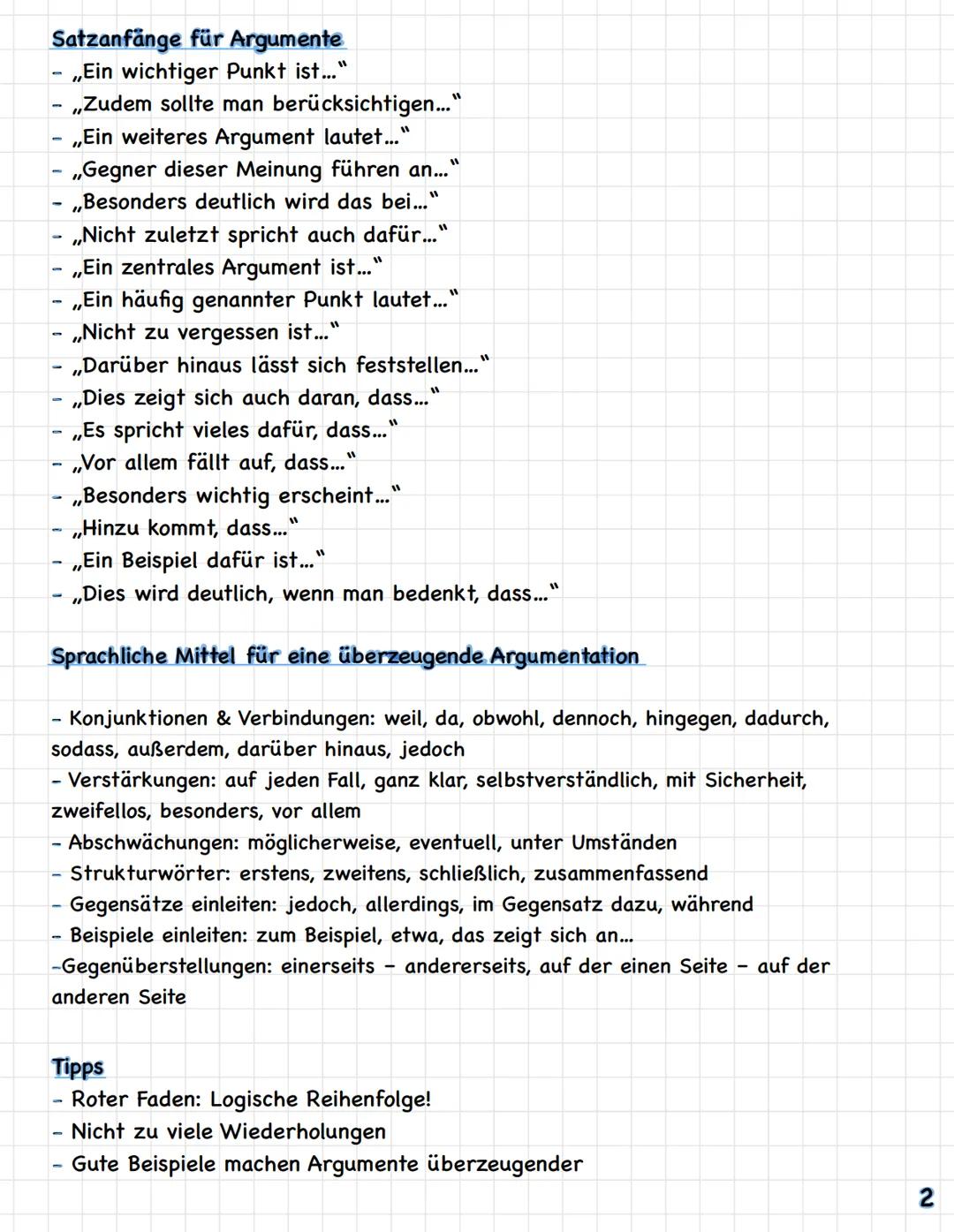 Argumentation / Erörterung
Aufbau einer Erörterung
Einleitung:
- Hinführung zum Thema (z. B. mit einer Frage, einem Zitat, aktuellem Anlass)