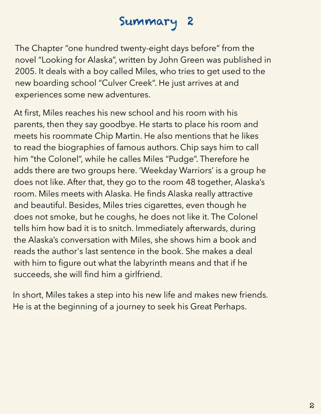 # READING JOURNAL
JOHN GREEN
Looking
for Alaska
Cornelsen
CORNELSEN
SENIOR
ENGLISH
LIBRARY TABLE OF CONTENTS
Chapter
Date
Pages
Chapter