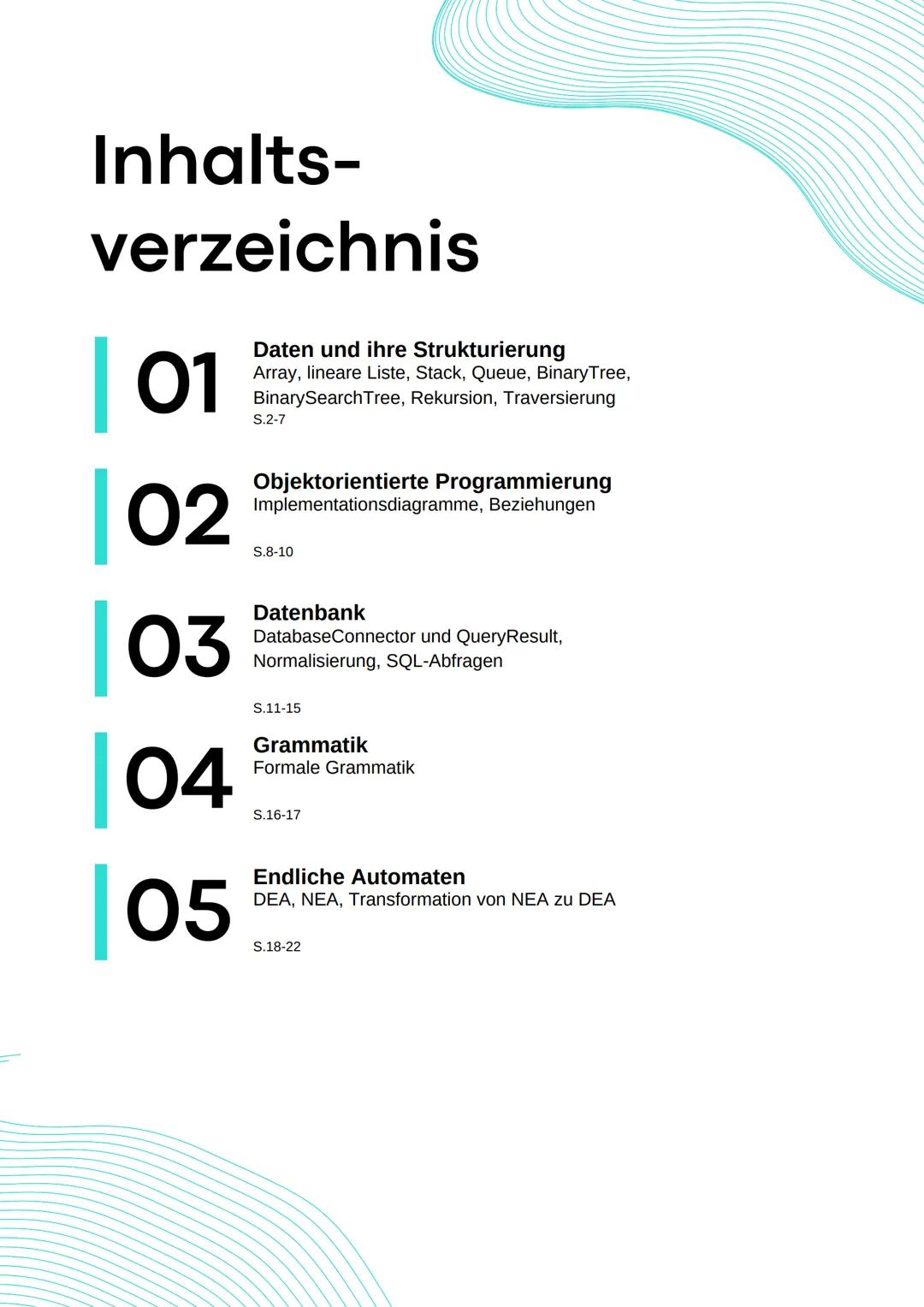 GK Abitur 2025, NRW
# INFORMATIK
## ÜBERSICHT # Inhalts-verzeichnis
**01** Daten und ihre Strukturierung
Array, lineare Liste, Stack, Queu