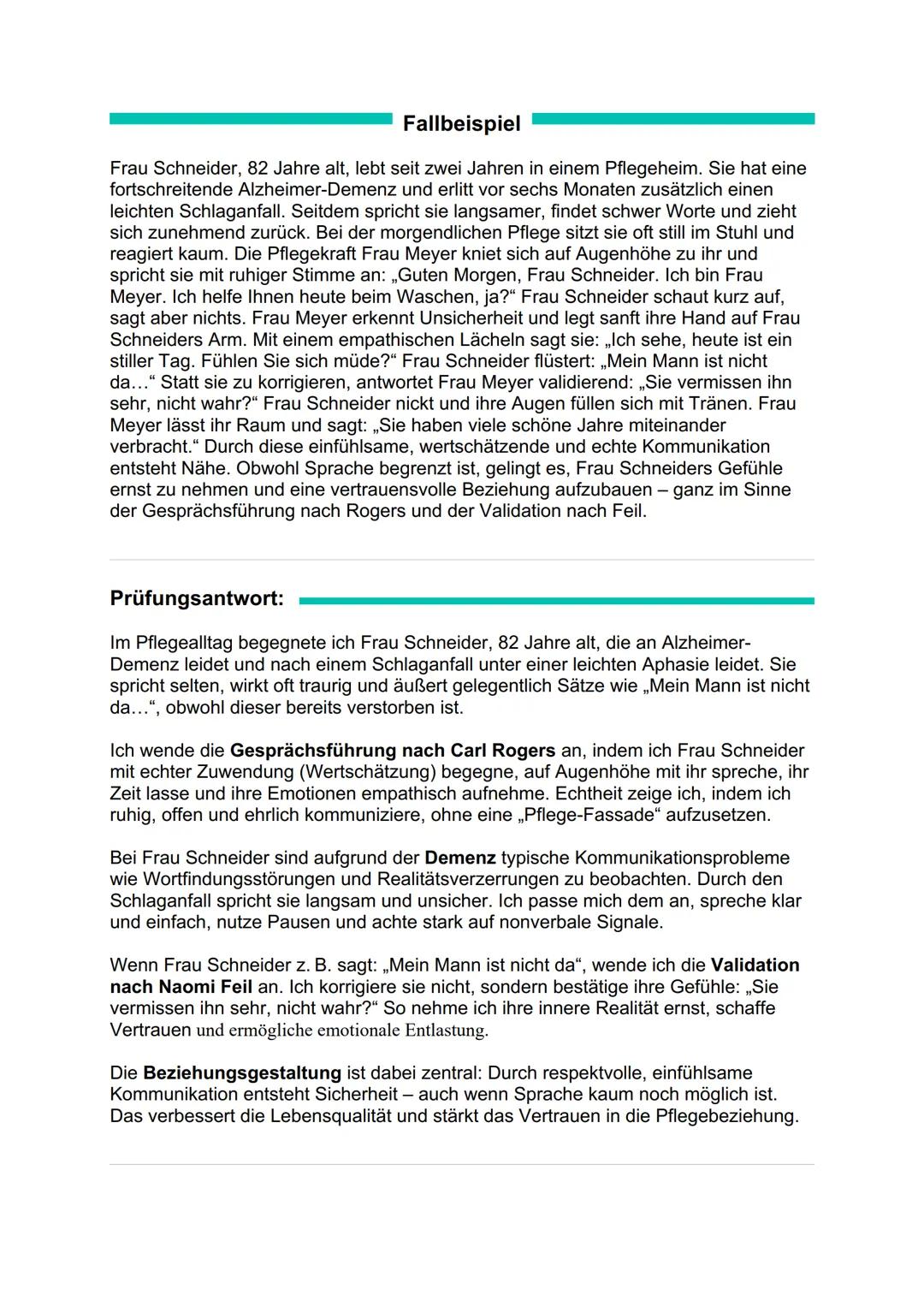 # Lernzettel: Gesprächsführung & Kommunikation in Therapie und Pflege
## 1. Gesprächsführung nach Carl Rogers
Carl Rogers entwickelte die