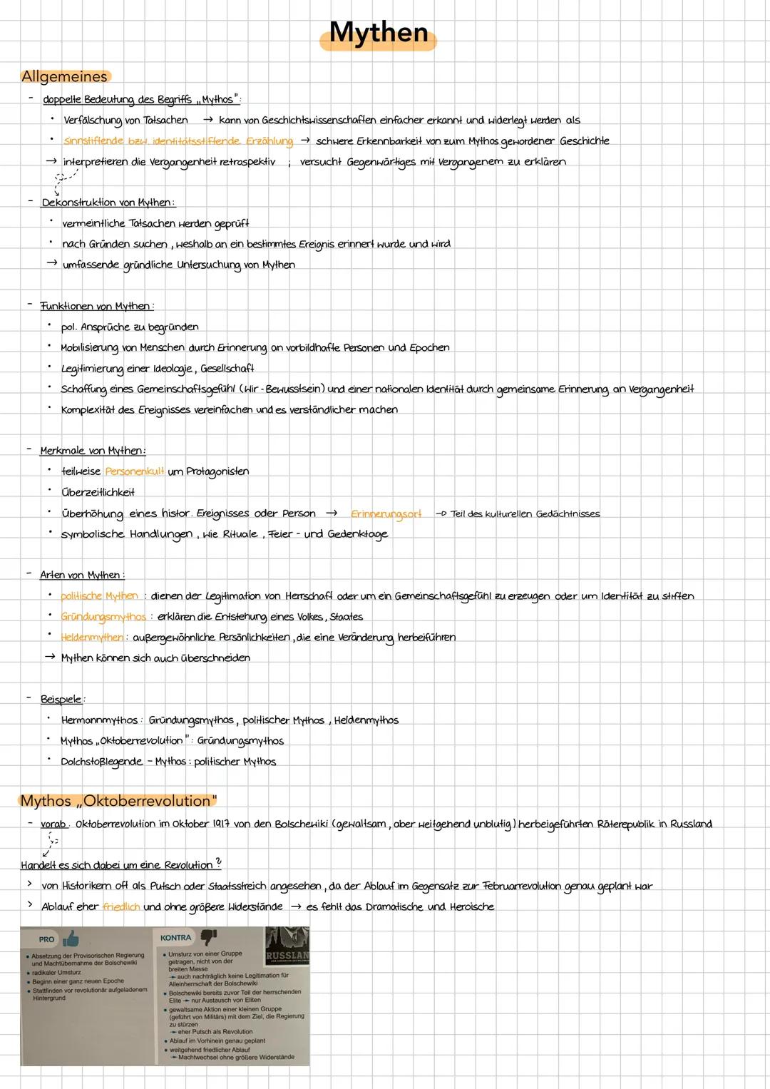 Mythen
Allgemeines
doppelte Bedeutung des Begriffs ,Mythos':
- Verfälschung von Tatsachen → kann von Geschichtswissenschaften einfacher erka