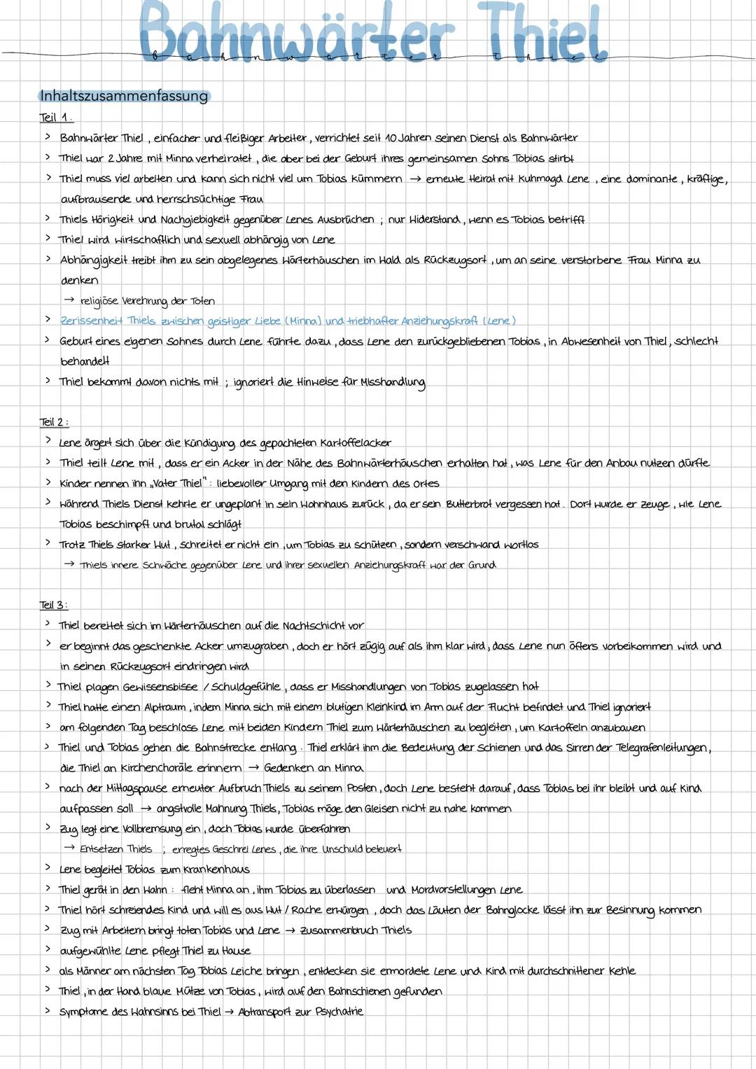 Bahnwärter Thiel, Lernzettel für Deutsch Lk, Abitur 2025 Niedersachen