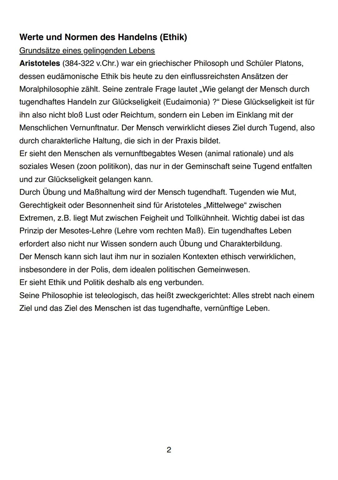 Abitur 2025
Kurzzusammenfassung philosohische Positionen
Werte und Normen des Handelns (Ethik)
Grundsätze eines gelingenden Lebens
• Aristot
