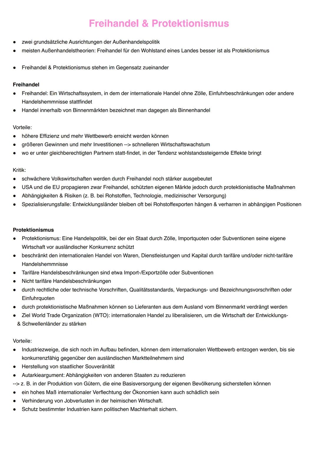 ## Freihandel & Protektionismus
* zwei grundsätzliche Ausrichtungen der Außenhandelspolitik
* meisten Außenhandelstheorien: Freihandel für
