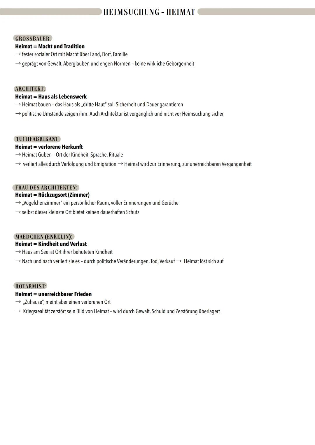 HEIMSUCHUNG-HEIMAT
GROSSBAUER:
Heimat = Macht und Tradition
→ fester sozialer Ort mit Macht über Land, Dorf, Familie
→ geprägt von Gewalt, A