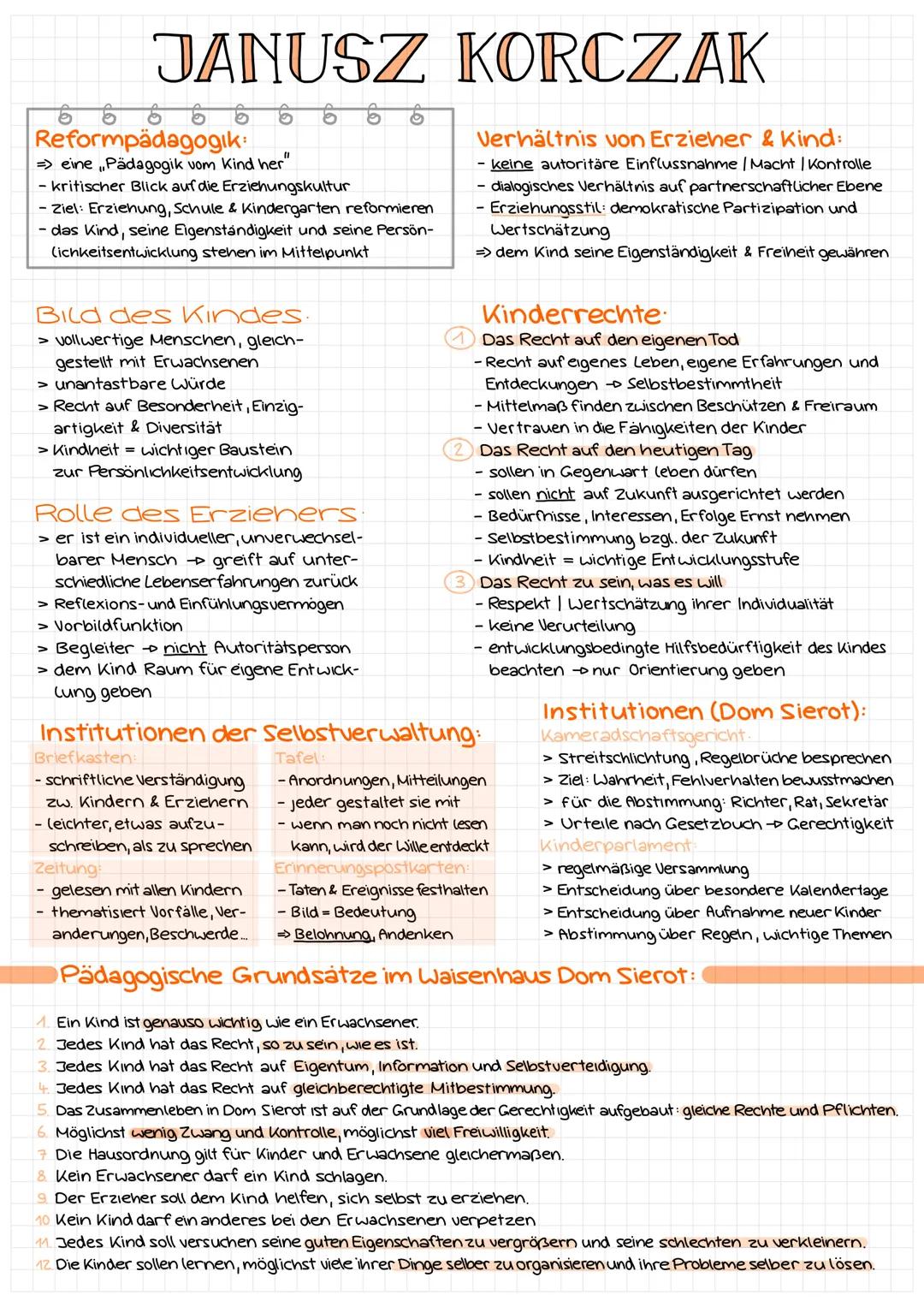 JANUSZ KORCZAK
666666666
Reformpädagogik:
> eine „Pädagogik vom Kind her"
kritischer Blick auf die Erziehungskultur
Ziel: Erziehung, Schule