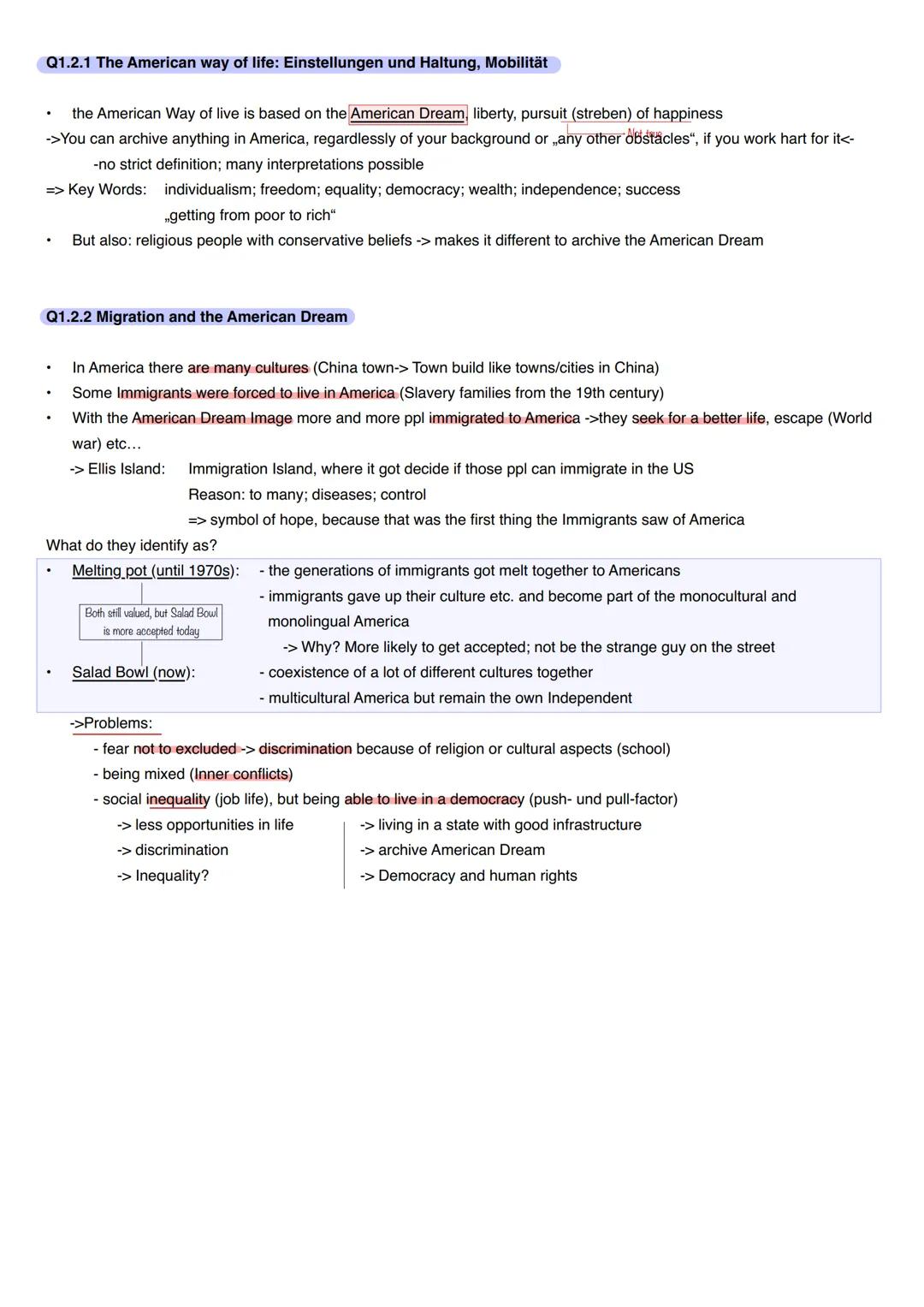 Englisch Überblick
Q1.1.1 Development and principles of American democracy and the Constitution
1. Principles of American Democracy:
-Popula