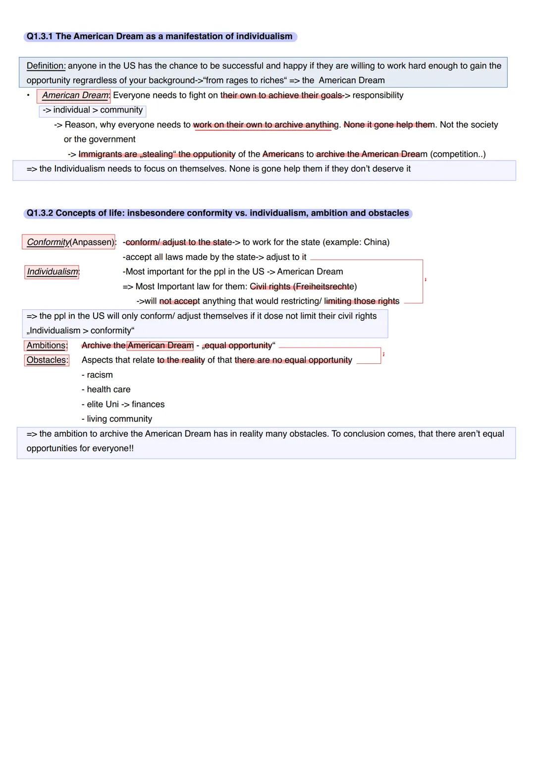 Englisch Überblick
Q1.1.1 Development and principles of American democracy and the Constitution
1. Principles of American Democracy:
-Popula